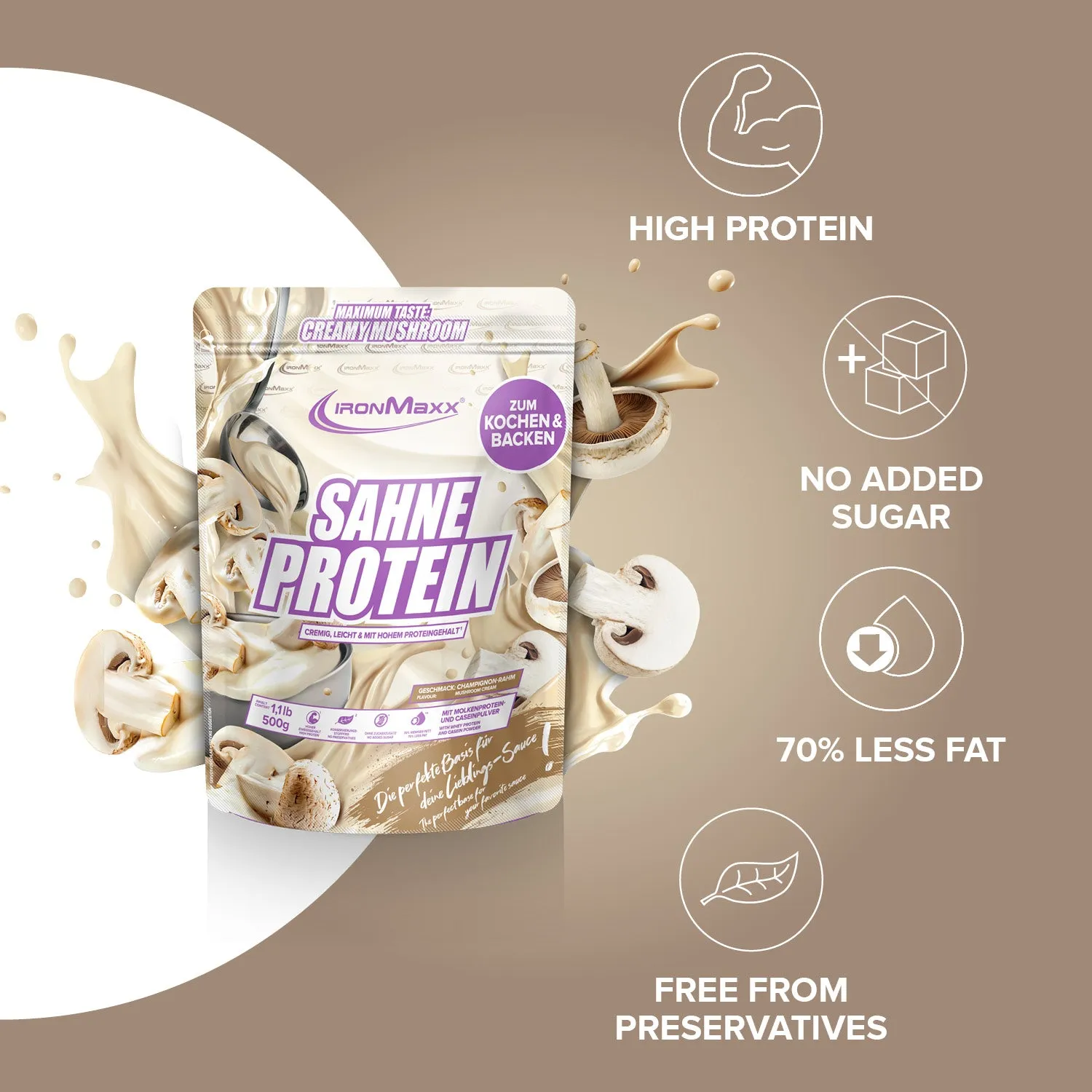 IronMaxx Sahne Protein Champignon Rahm Sahne 500g High Protein