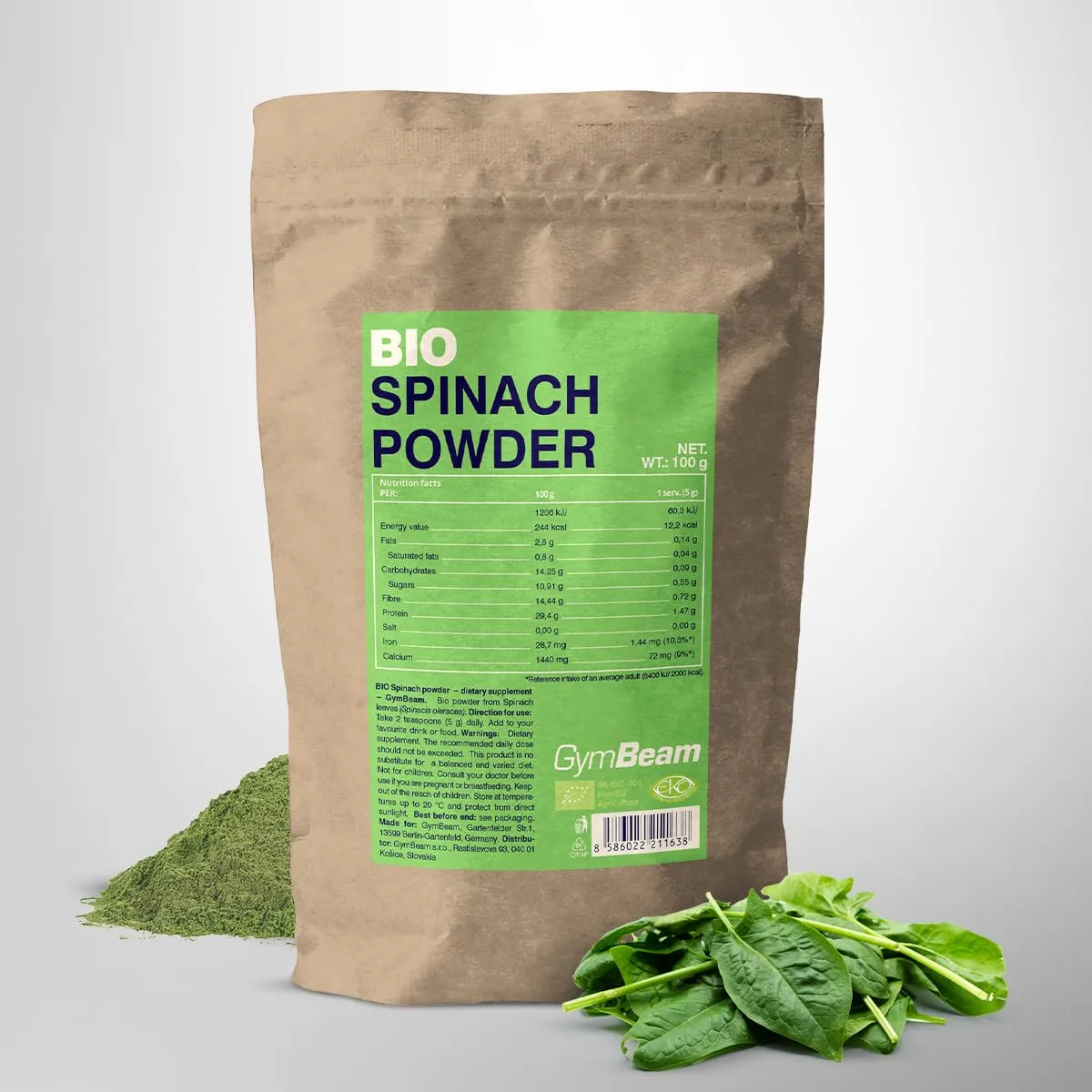 GymBeam Bio-Spinatpulver 100 g Superfood glutenfrei