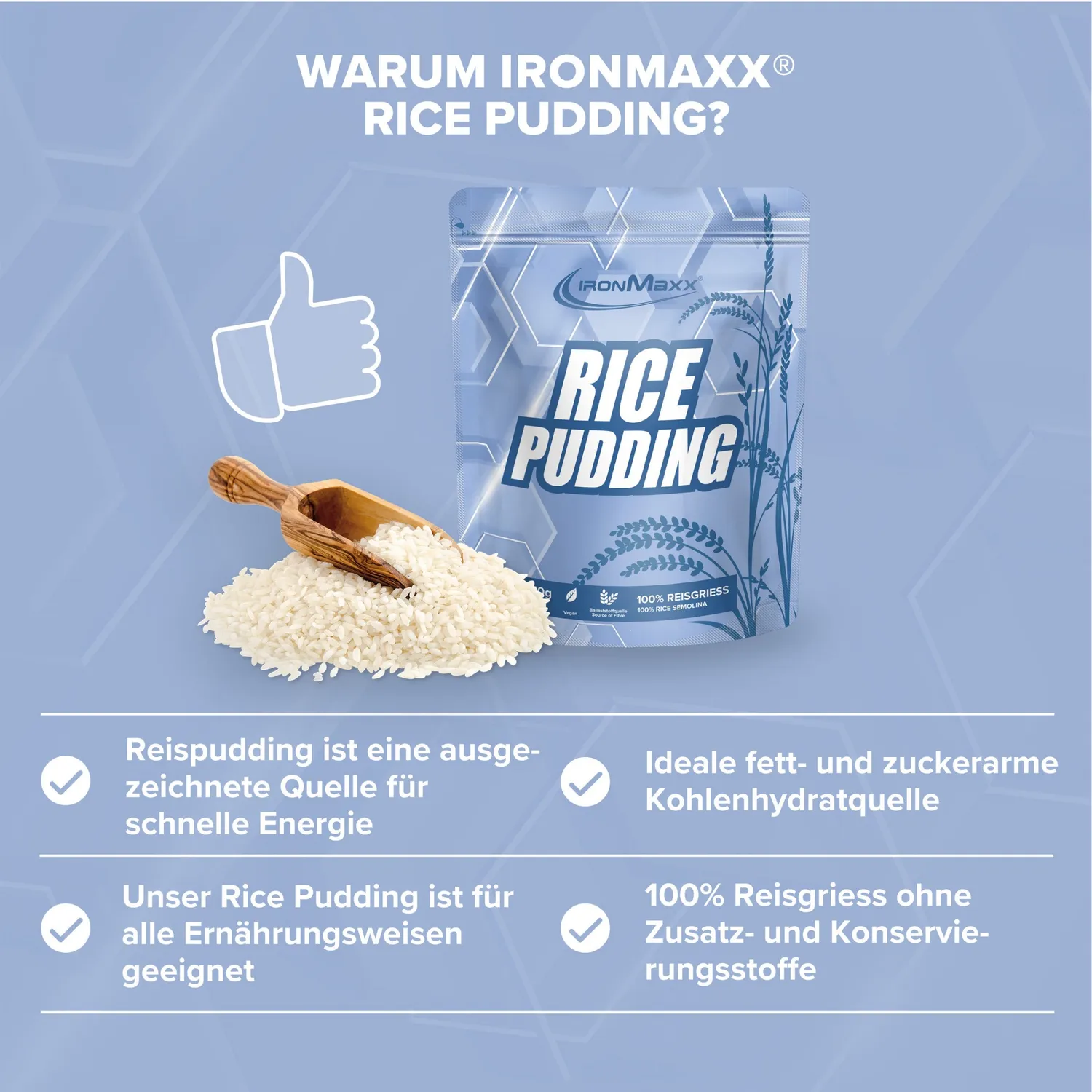 IronMaxx Rice Pudding Reispudding Neutral 750g vegan