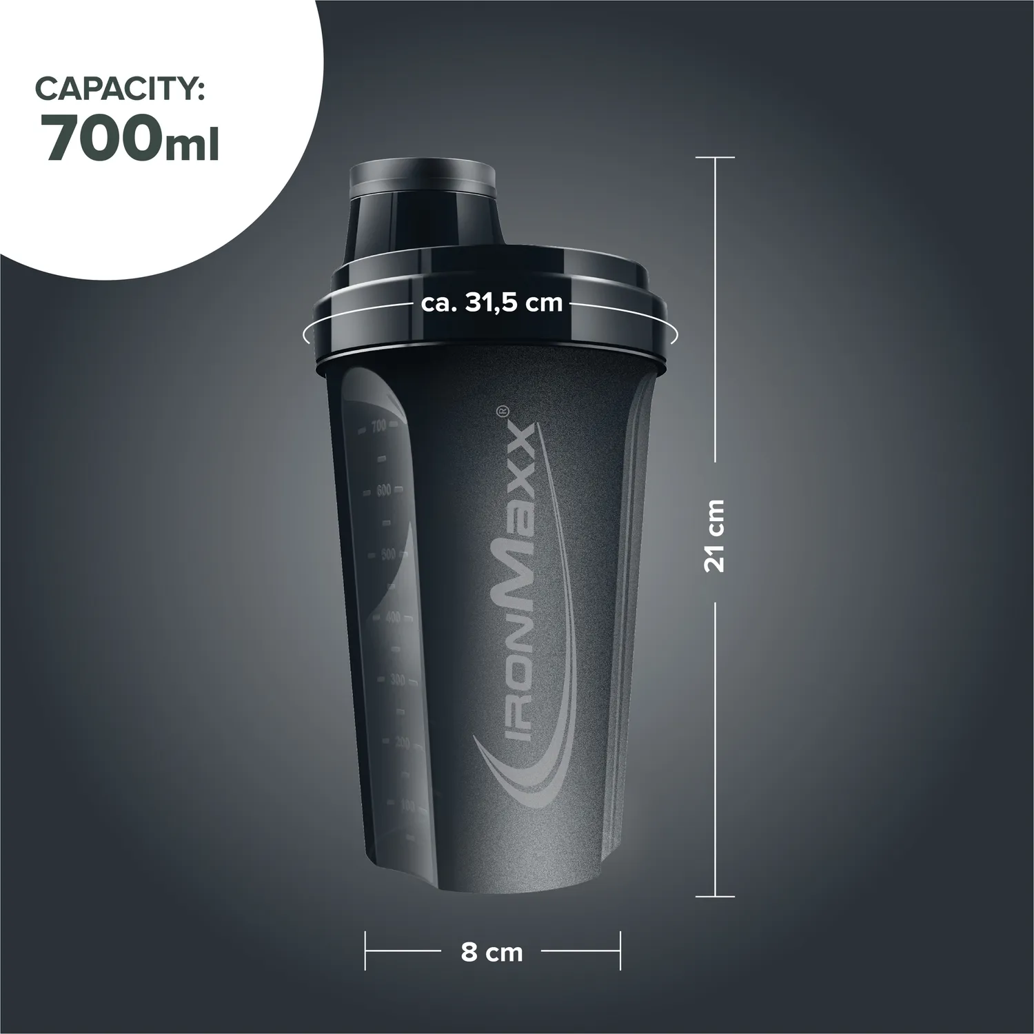 IronMaxx Shaker 700 ml Deep Black BPA-frei