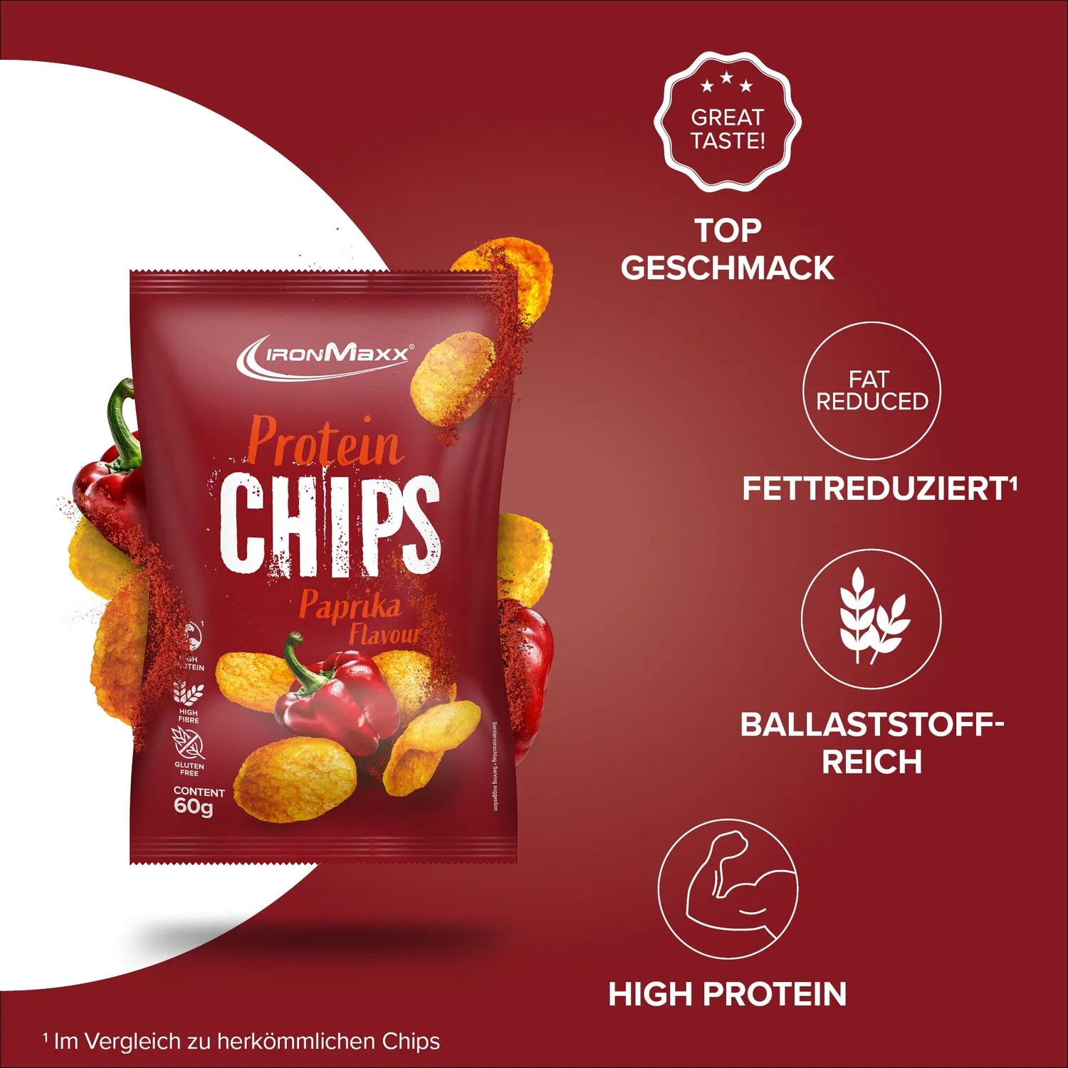 IronMaxx Protein Chips 3.0 Paprika 60g 40% Eiweiß