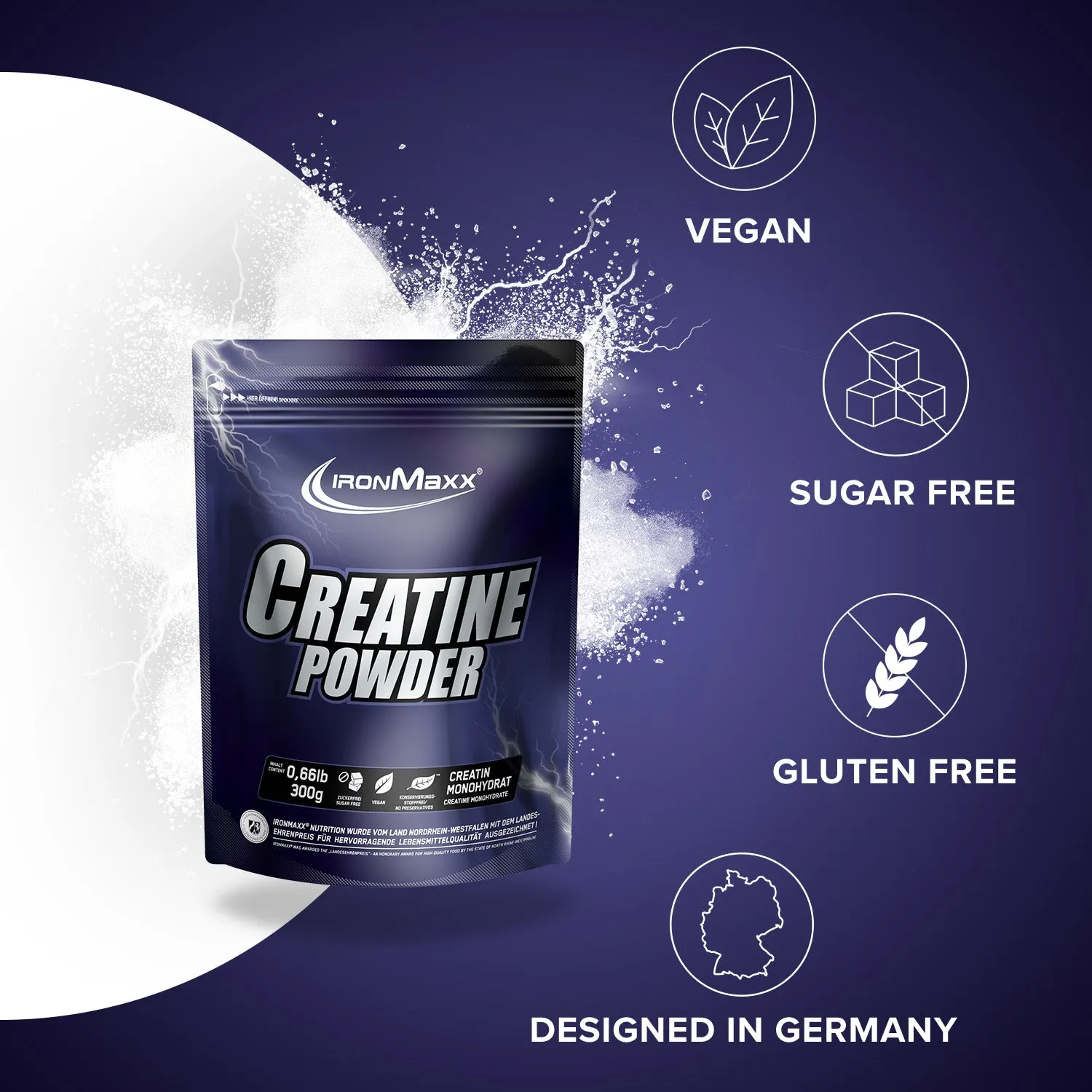 IronMaxx Creatine Powder Monohydrat Pulver 300g Vegan