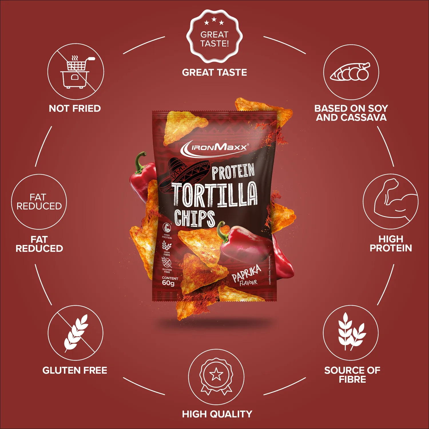 IronMaxx Protein Tortilla Chips 2.0 Paprika 60g vegan