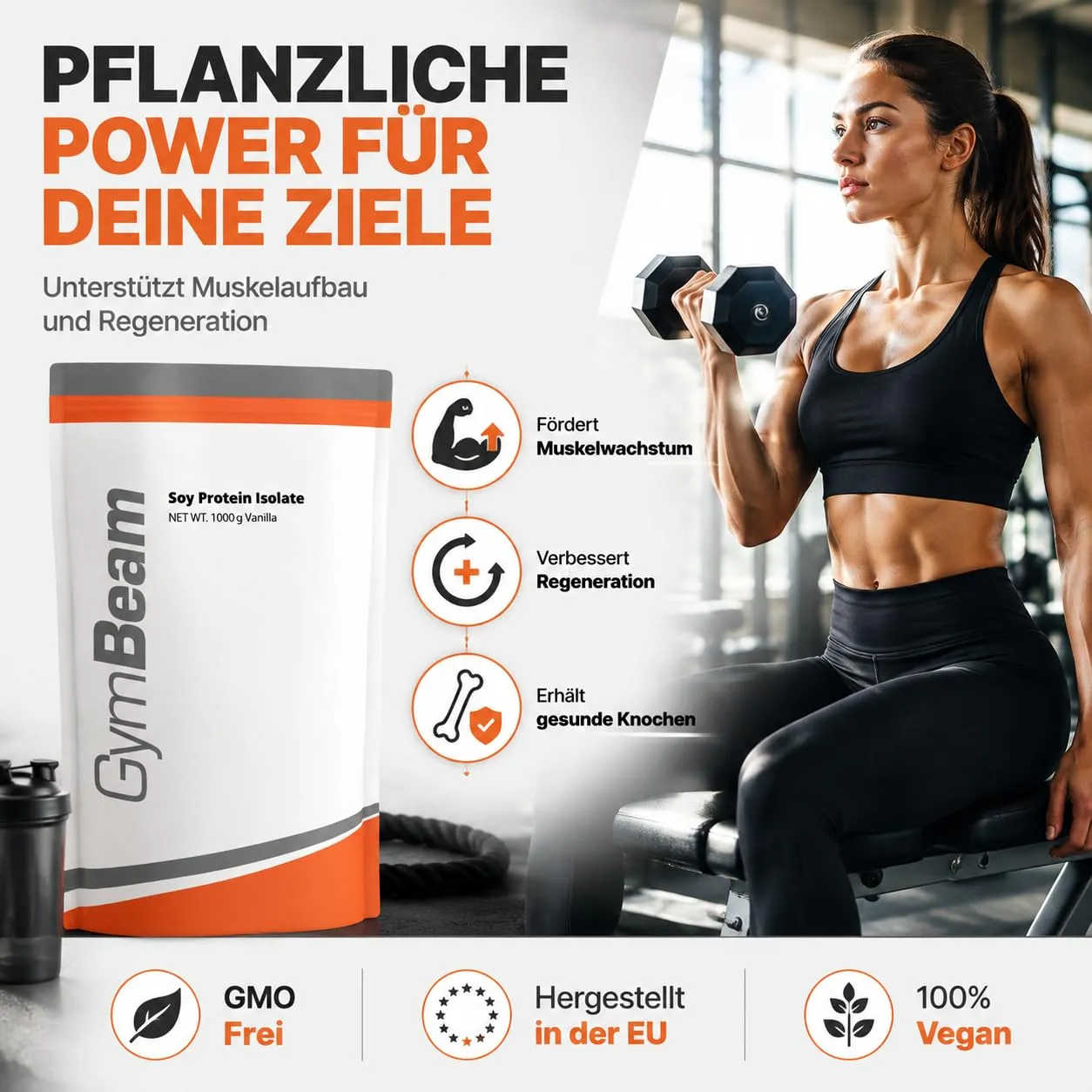 GymBeam Soja Protein Isolat Proteinpulver 1000g Banane vegan