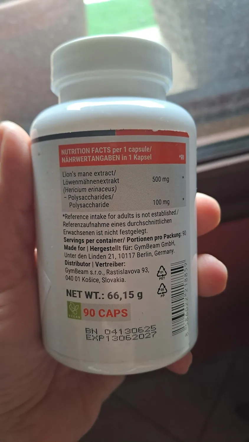 GymBeam Löwenmähne Extrakt 90 Kapseln mit 20% Polysaccharide