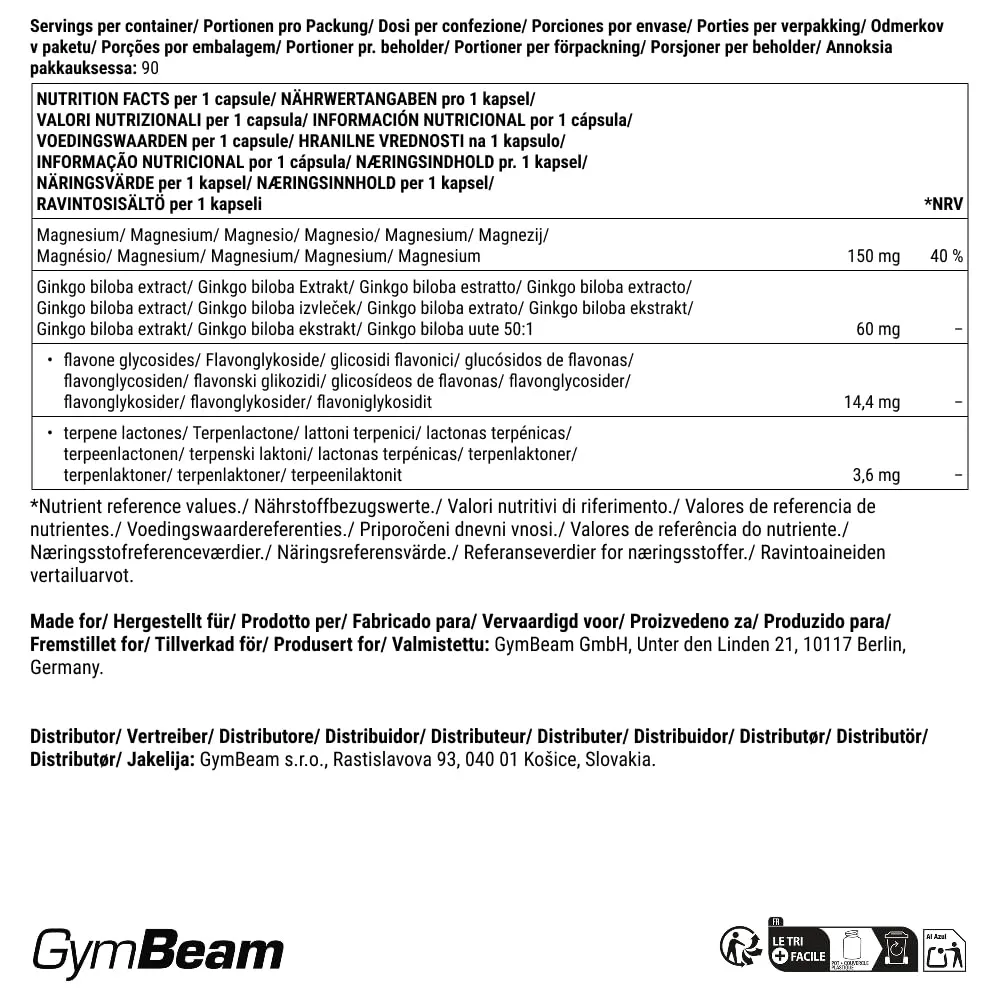 GymBeam Ginkgo Biloba Magnesium Kapseln 90 Stück