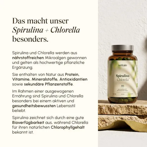 VETAIN Organic Spirulina Chlorella Tabletten 500 Bio vegan