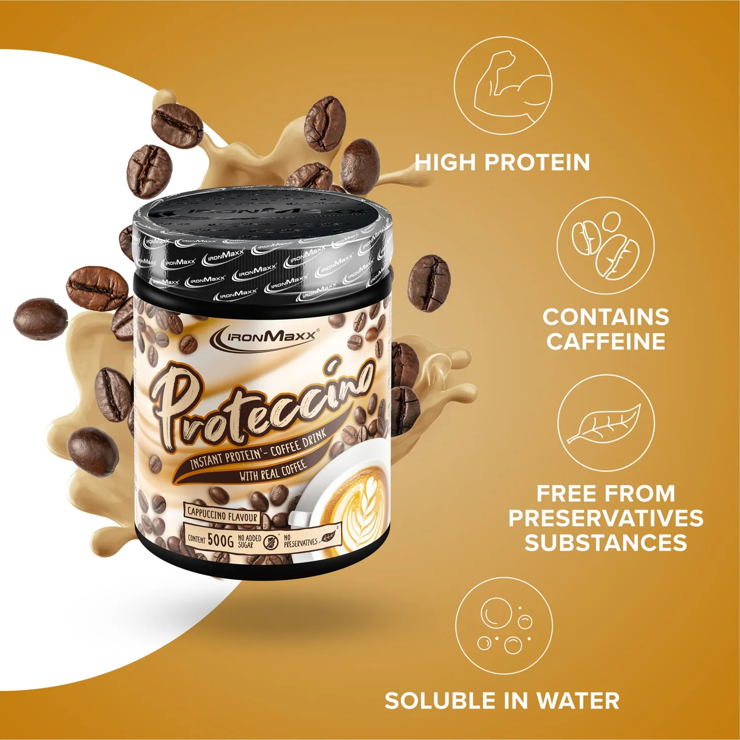 IronMaxx Proteccino Cappuccino Protein Kaffee 500g koffeinhaltig