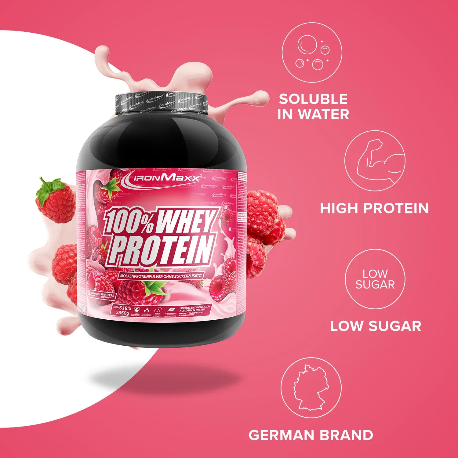 IronMaxx 100% Whey Protein 2350g Himbeere zuckerfrei