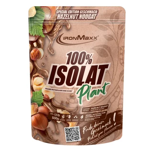 IronMaxx 100% Isolat Plant Pulver 500g Hazelnut Nougat vegan
