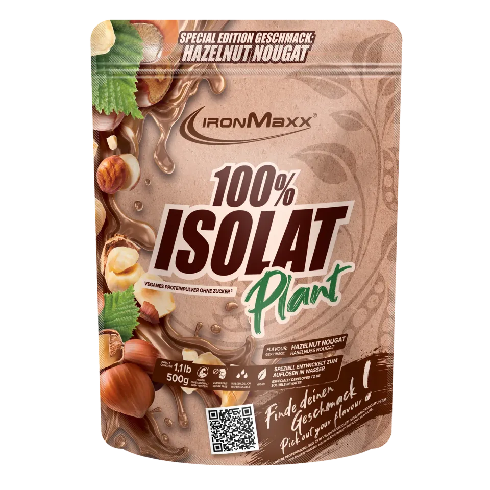 IronMaxx 100% Isolat Plant Pulver 500g Hazelnut Nougat vegan