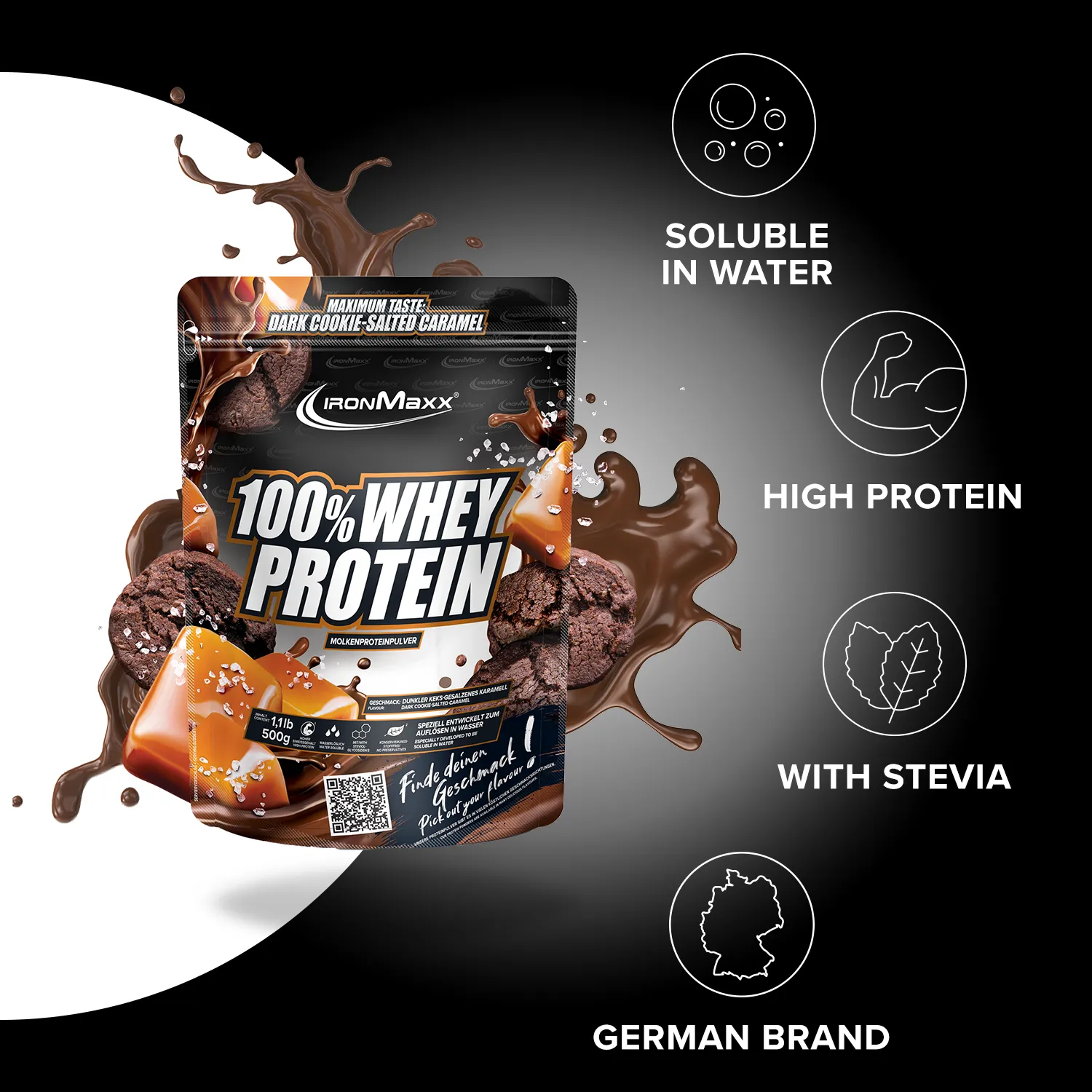 IronMaxx 100% Whey Protein Dark Cookie Salted Caramel 500g