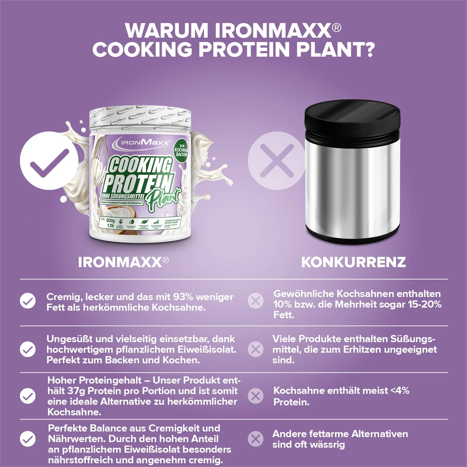 IronMaxx Cooking Protein Plant 500g Sahne Soja-Protein vegan
