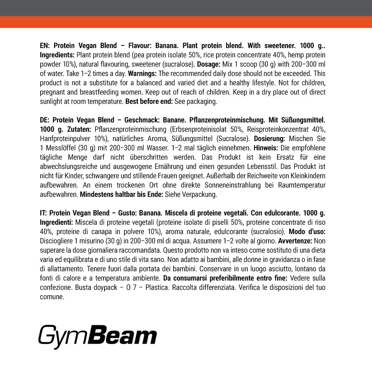 GymBeam Vegan Blend Protein Banane 1000 g glutenfrei