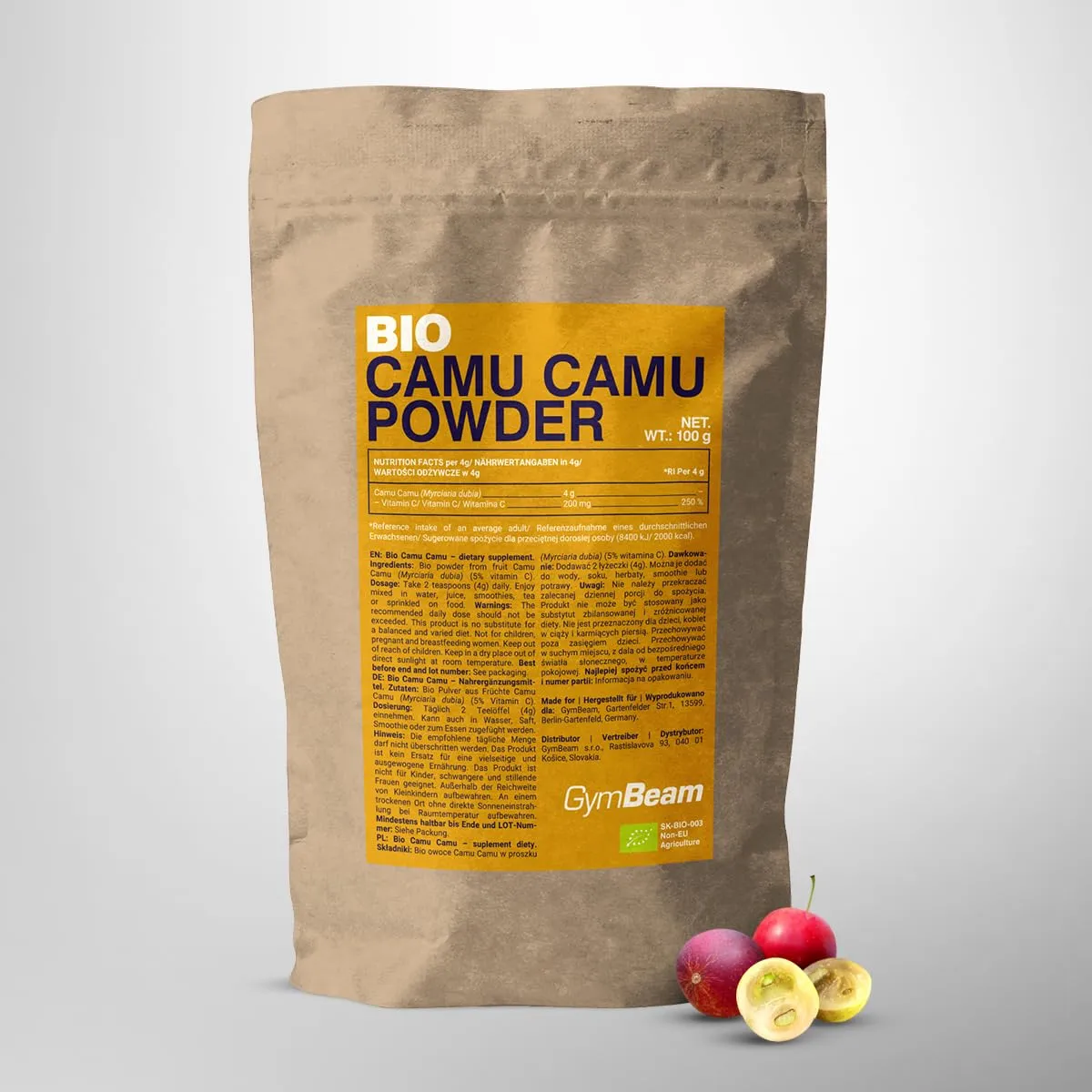 GymBeam Camu Camu Pulver Bio 100 g 200 mg Vitamin C