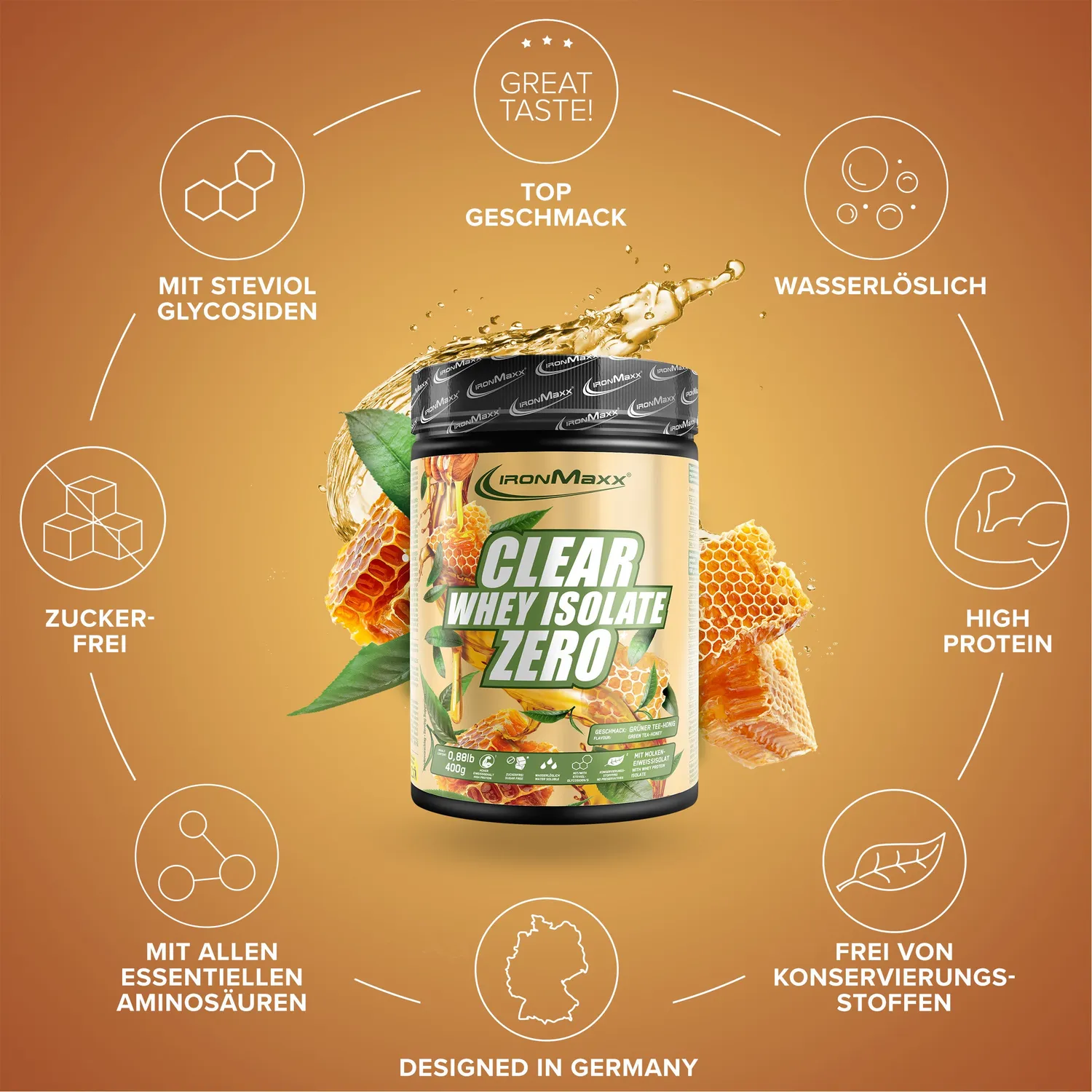 IronMaxx Clear Whey Isolate Zero Proteinpulver Honey Green Tea 400g zuckerfrei