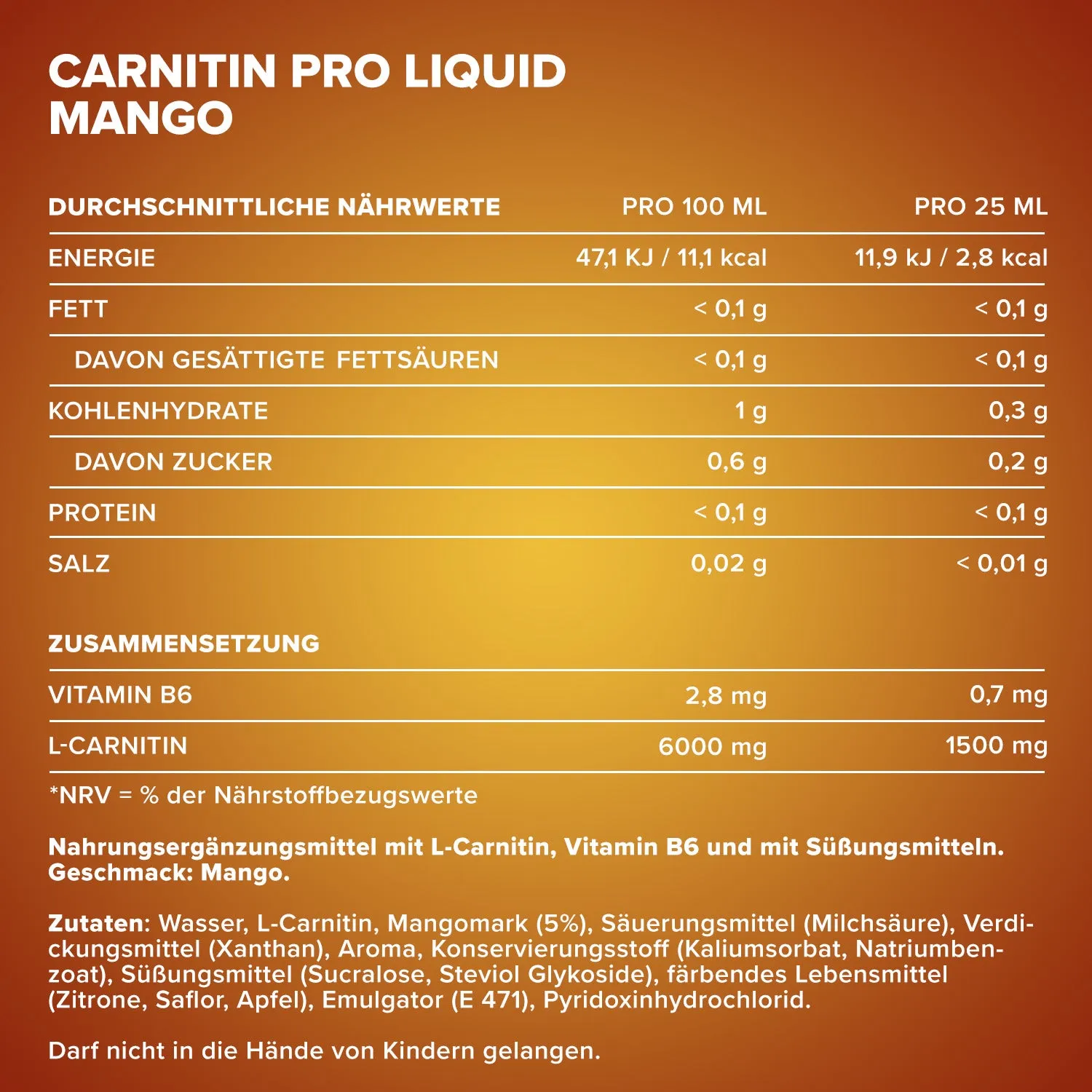 IronMaxx Carnitin Pro Liquid Mango 500ml vegan