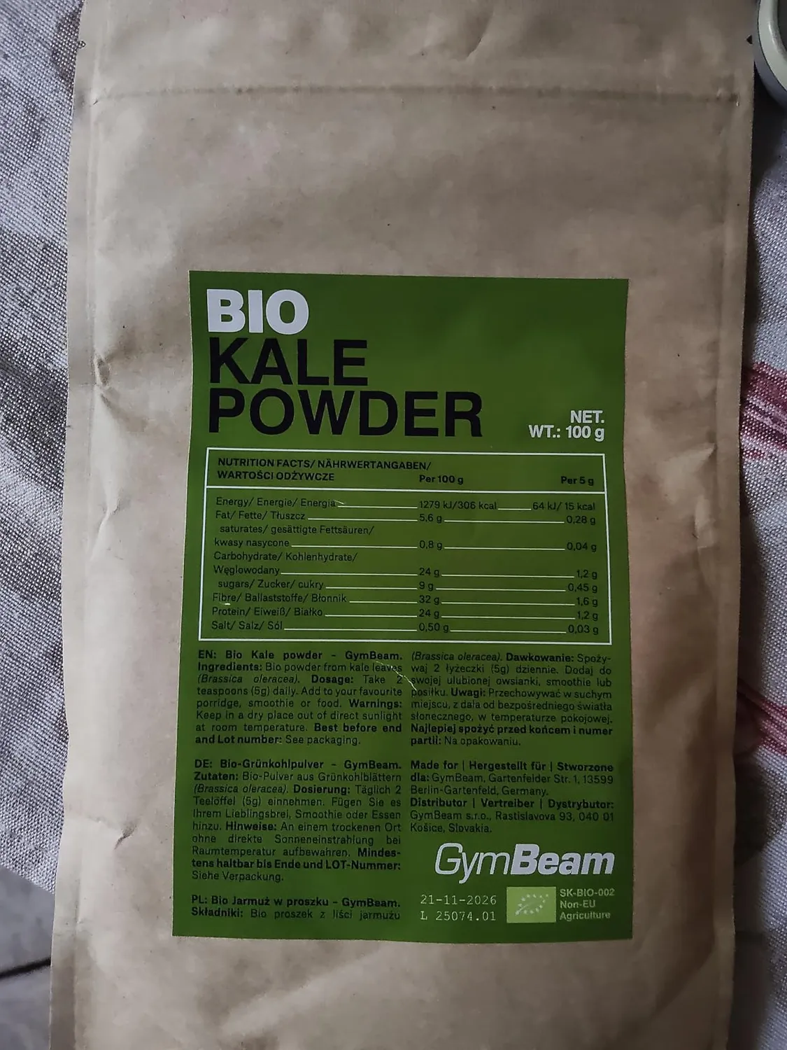 GymBeam BIO Grünkohl Pulver Superfood vegan 100g