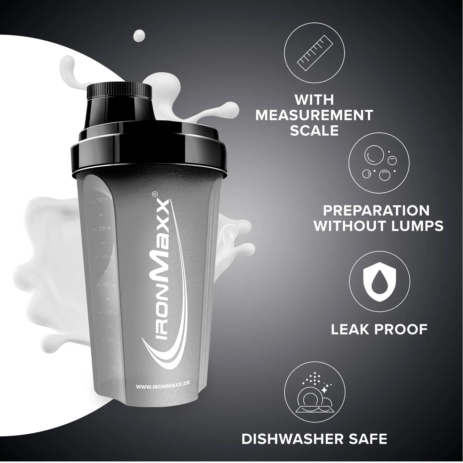 IronMaxx Shaker Schwarz Matt 700ml BPA-frei