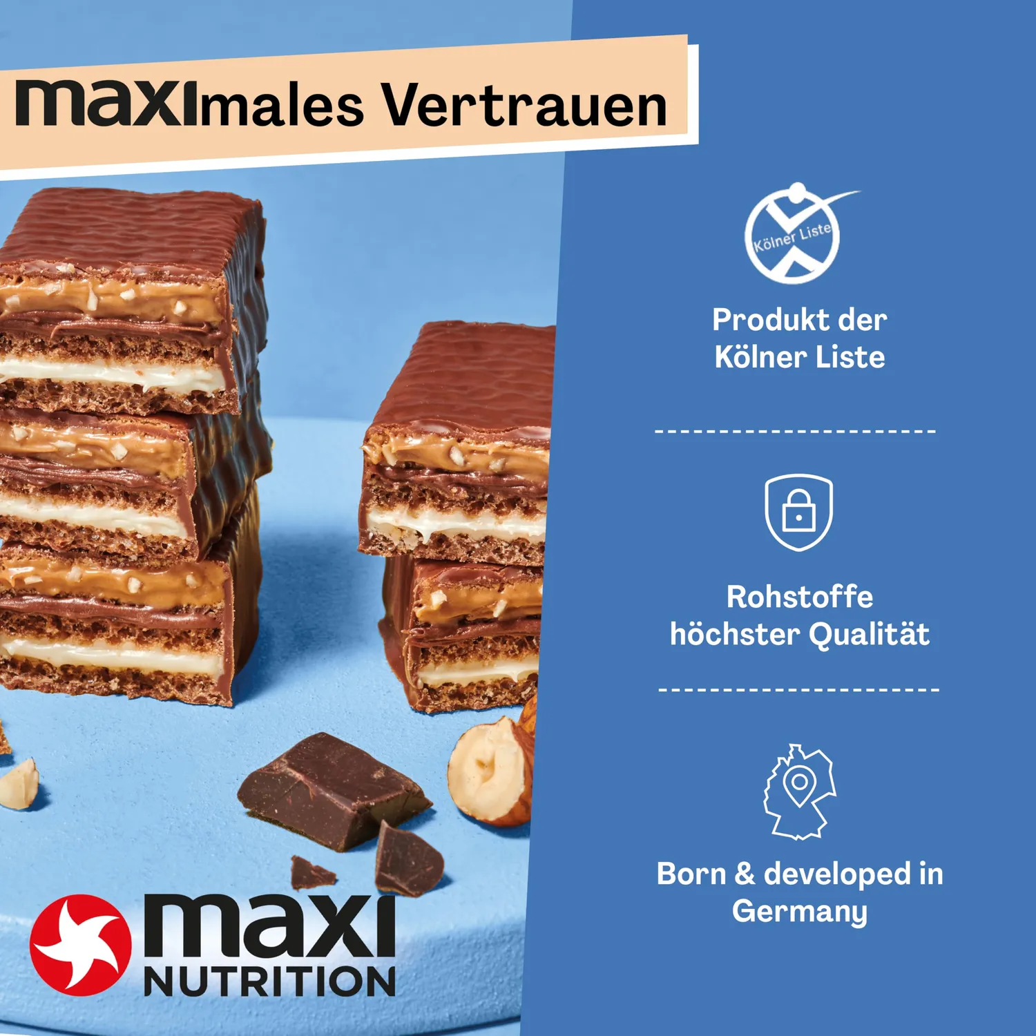 MaxiNutrition Protein Waffle Bar Milch-Haselnuss 12x40g zuckerarm