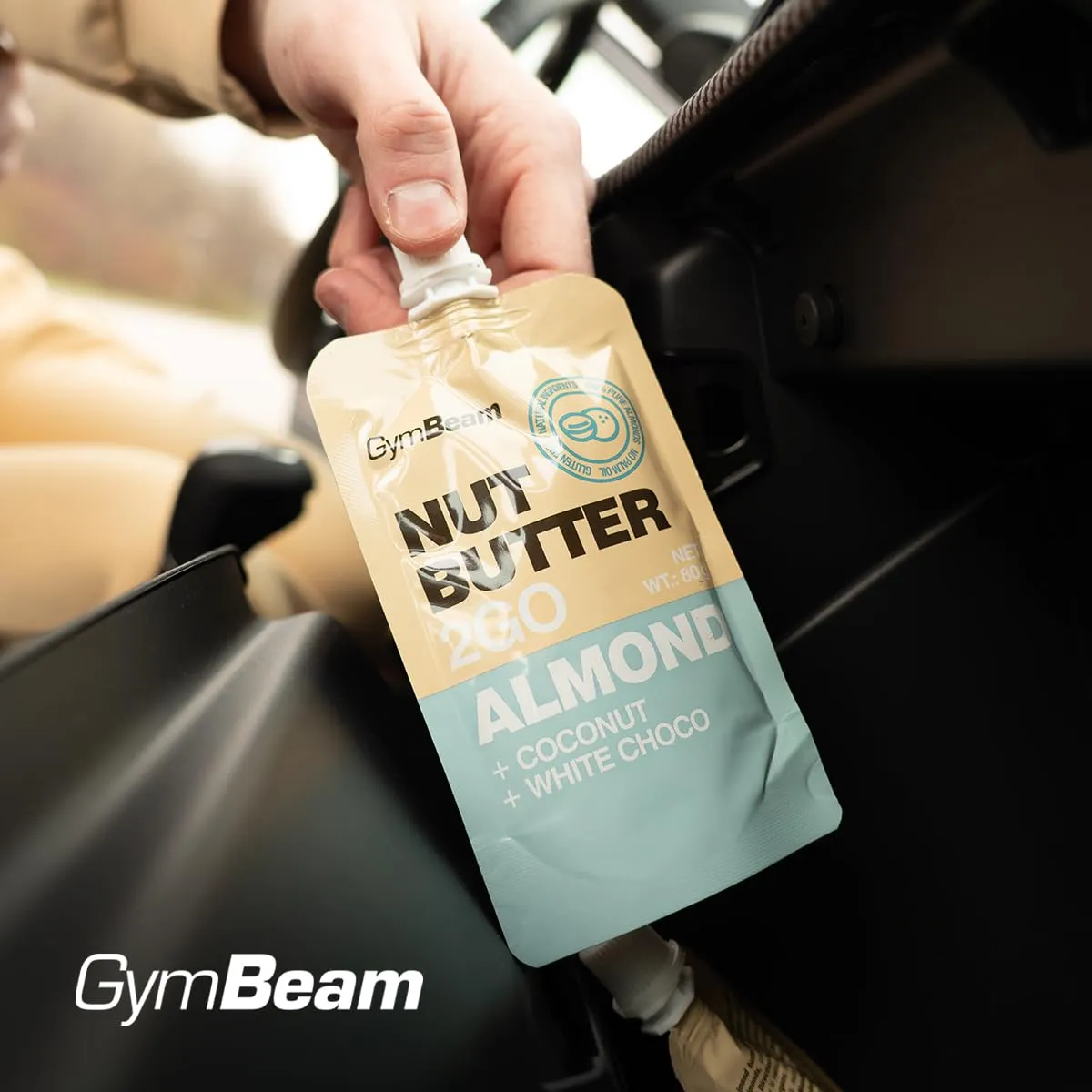GymBeam 2GO Mandelbutter Kokos Mandelmus 45g weiße Schokolade