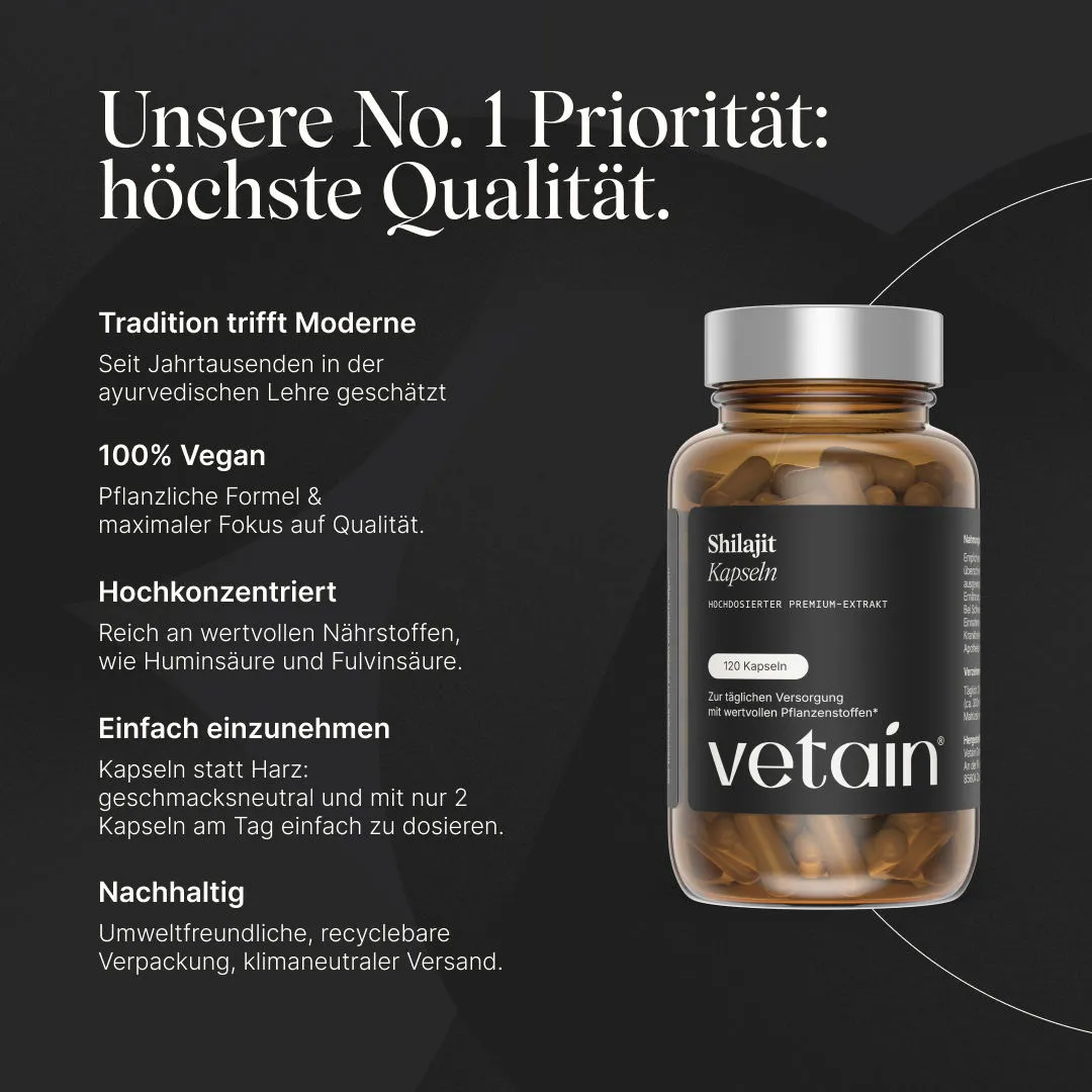 VETAIN Shilajit Kapseln 120 hochdosiert 50% Fulvinsäure