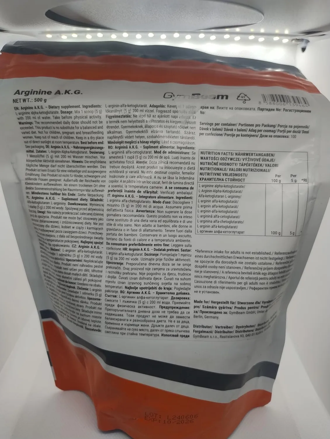 GymBeam Arginin A.K.G. Pulver neutral 500 g hochdosiert