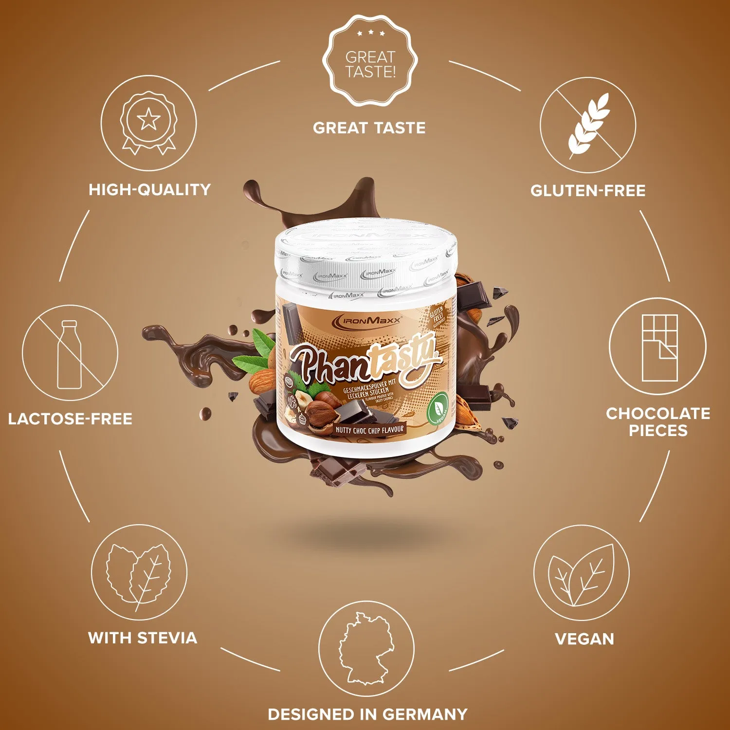 IronMaxx Phantasty Nutty Choc Chip Geschmackspulver 250g vegan