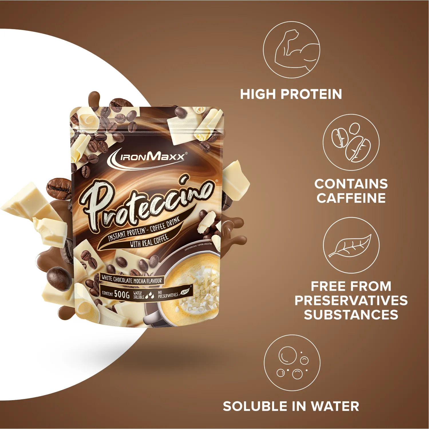 IronMaxx Proteccino Proteinpulver White Chocolate Mocha 500g