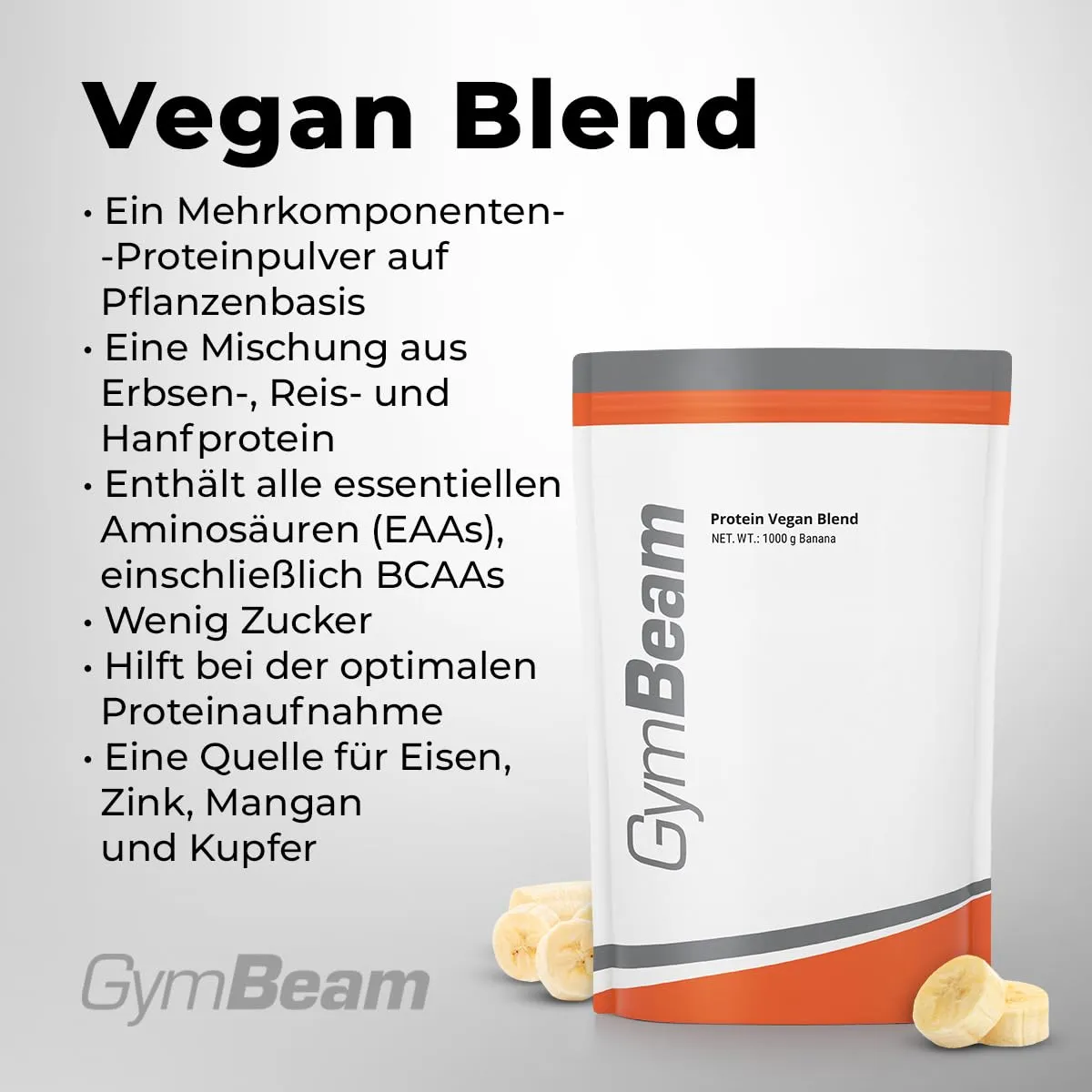 GymBeam Vegan Blend Protein Banane 1000 g glutenfrei