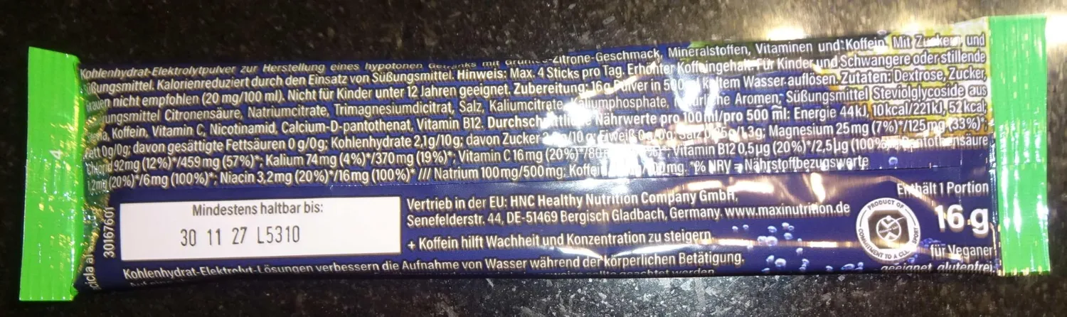 MaxiNutrition MaxHydrate+ Energy Elektrolytpulver Green Tea Lemon 8 Sticks