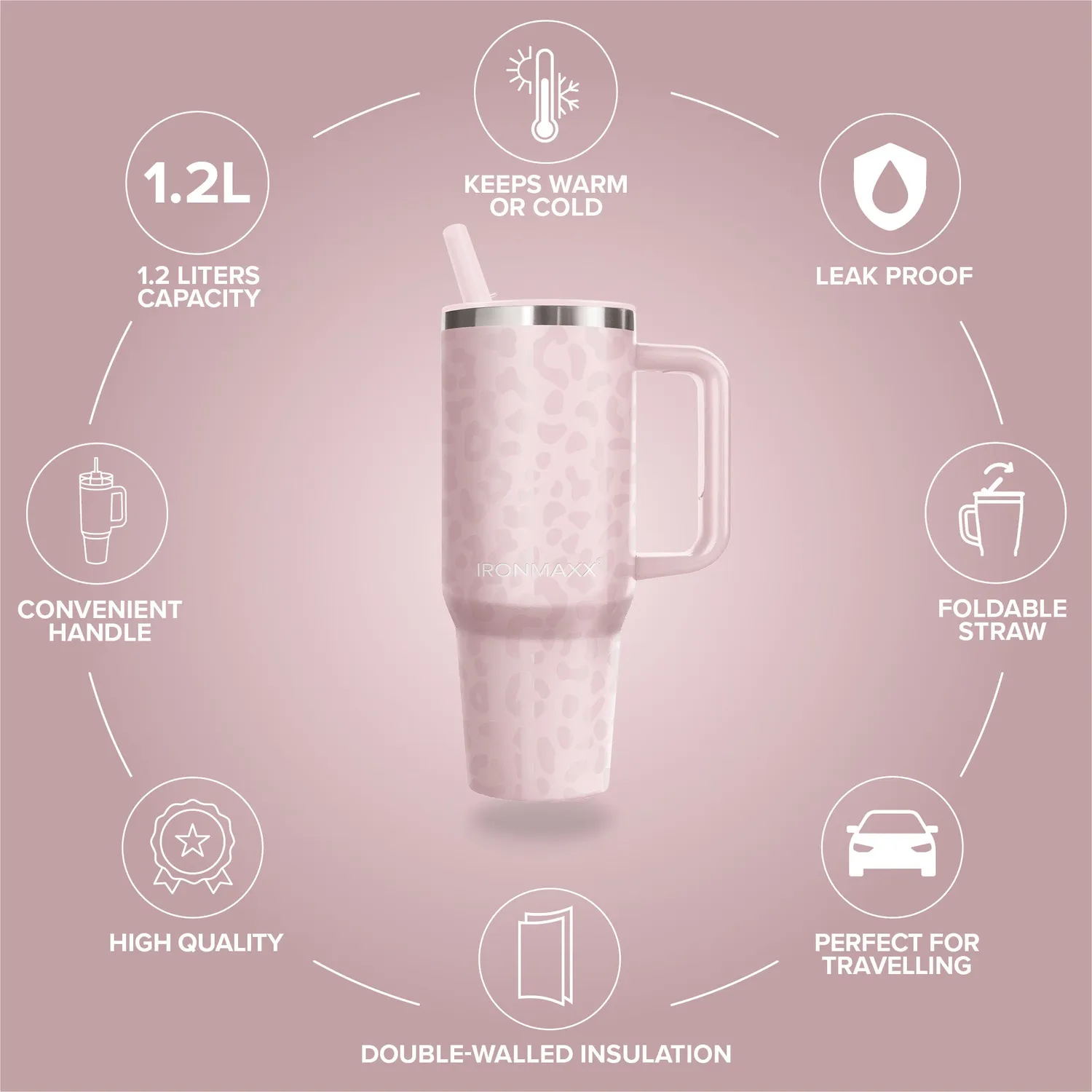 IronMaxx Cup V4.0 Becher 1200ml Leo-Style Rose