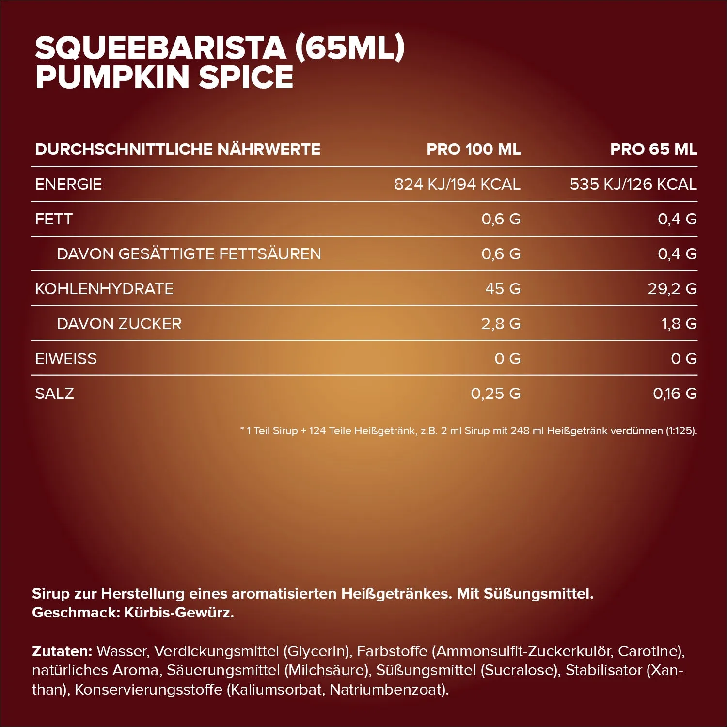 IronMaxx SqueeBarista Sirup 65ml Pumpkin Spice zuckerfrei
