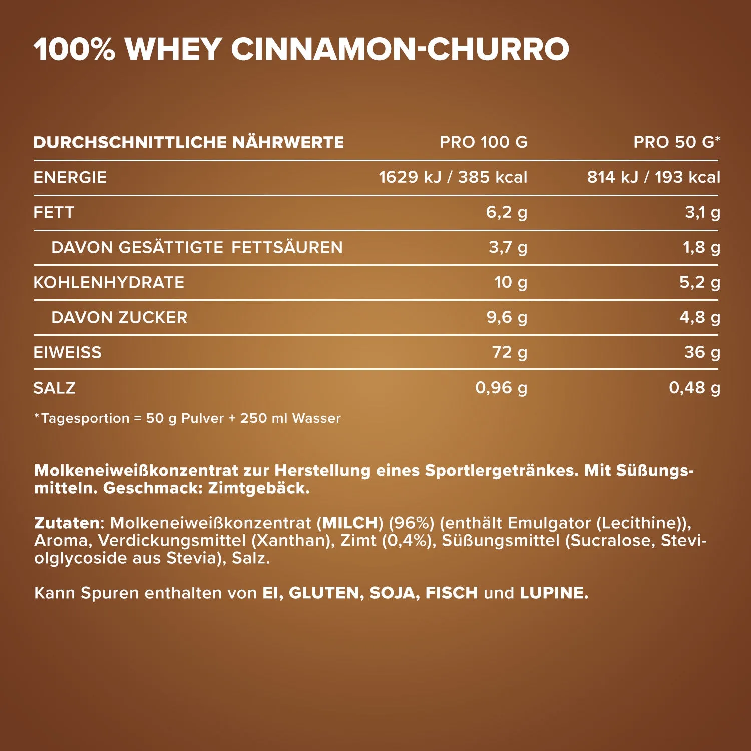 IronMaxx 100% Whey Protein Cinnamon Churro 30g Probe mit BCAAs