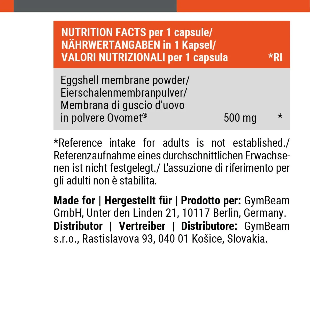 GymBeam Eierschalenmembran Kollagen Kapseln 60 Caps 500 mg