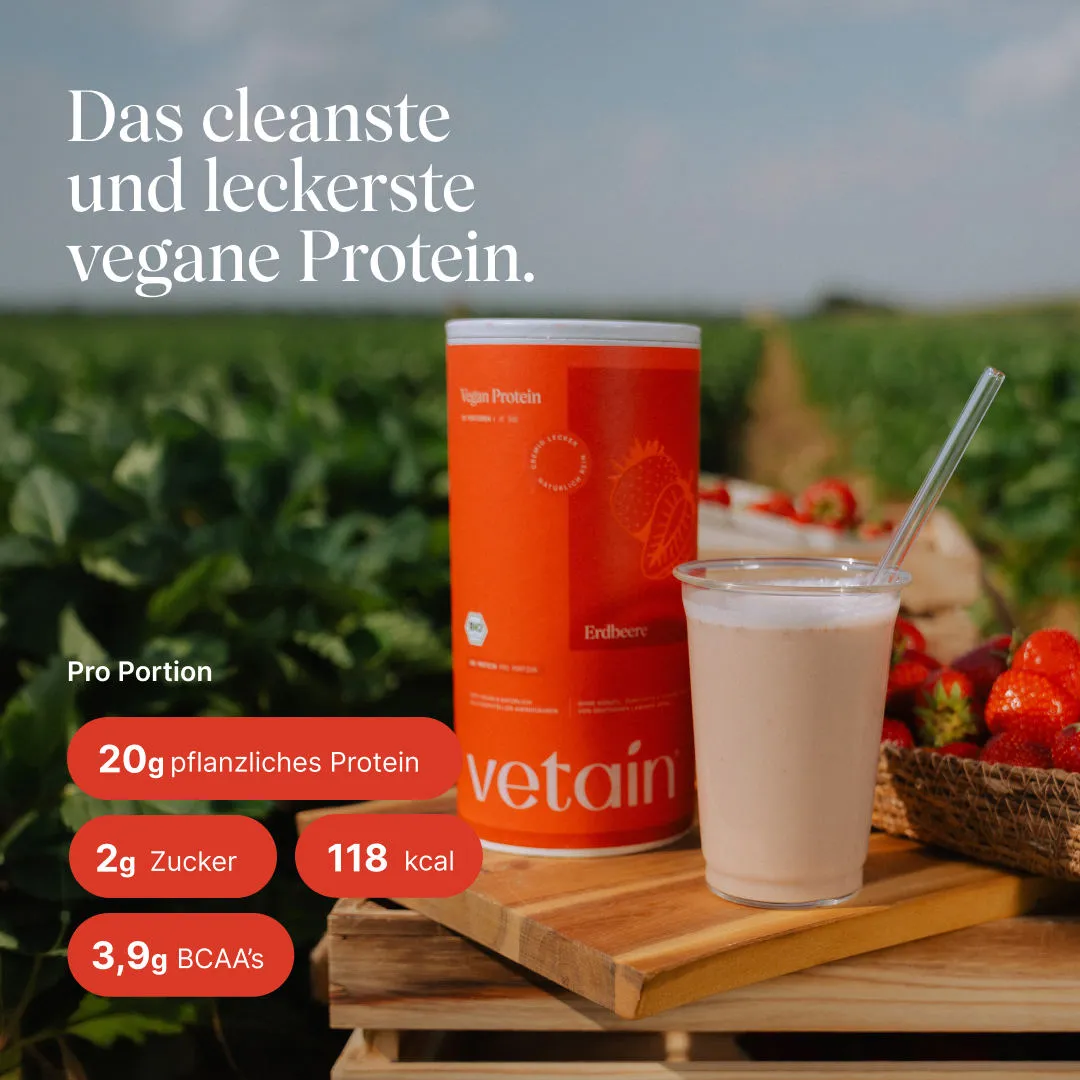 Vetain Vegan Strawberry Proteinpulver 540g Erdbeere Bio