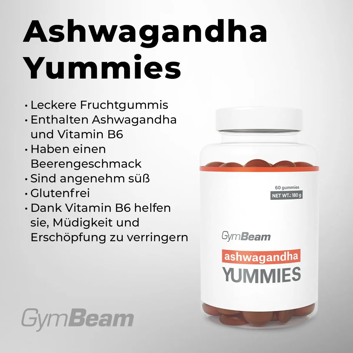 GymBeam Ashwagandha Gummies Beere 60 Stk mit Vitamin B6