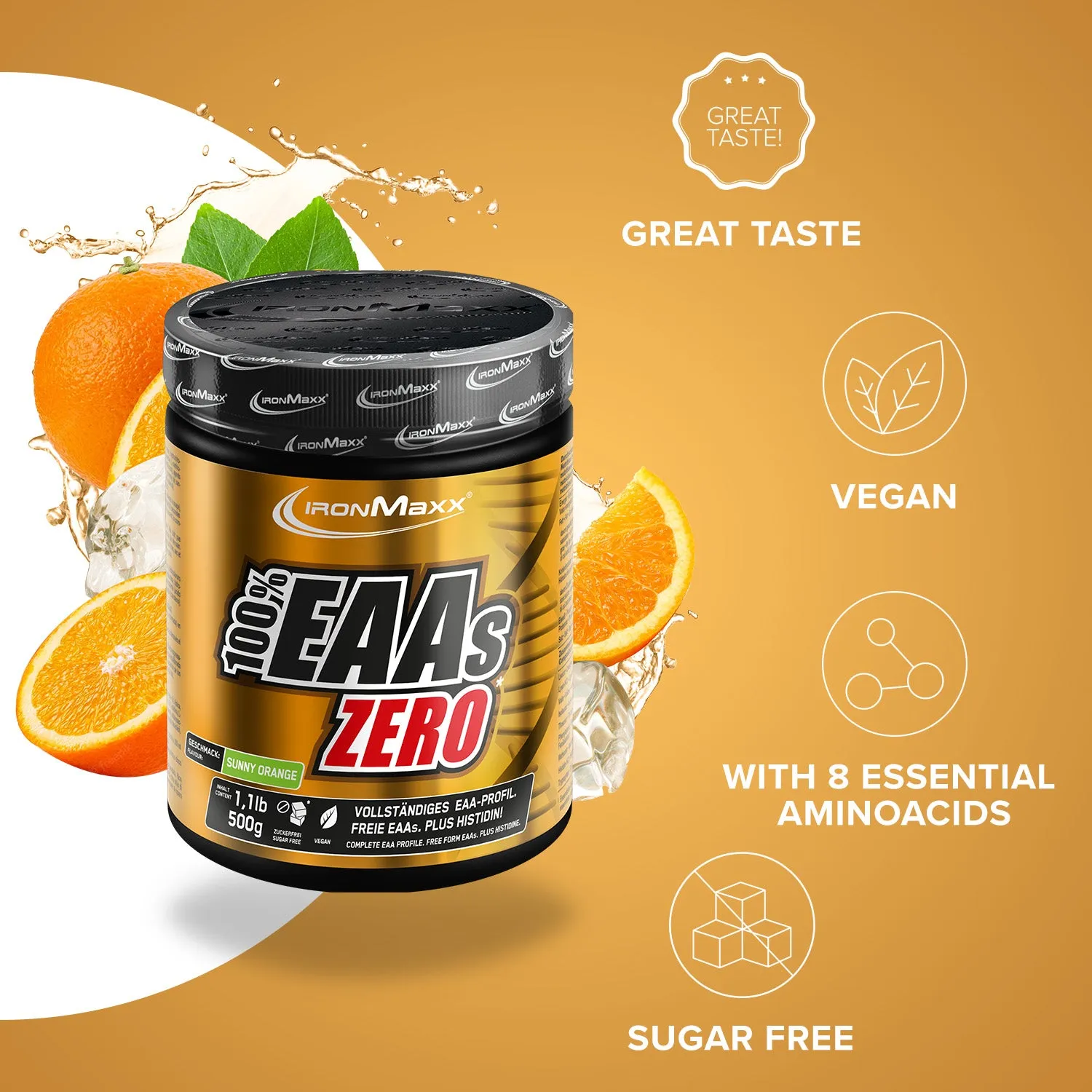 IronMaxx 100% EAAs Zero Sunny Orange 500g Pulver