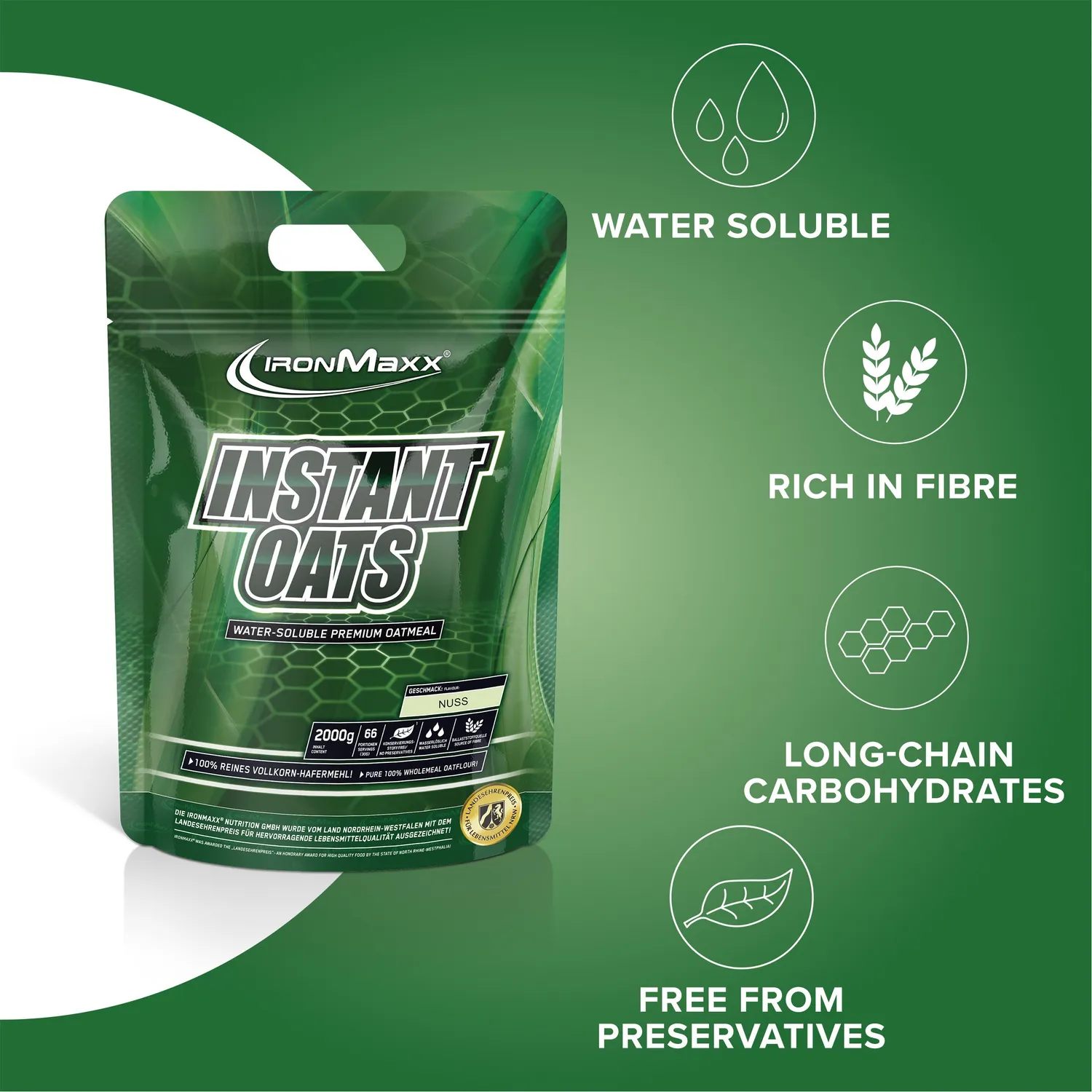 IronMaxx Instant Oats Hafermehl Nuss 2000g vegan