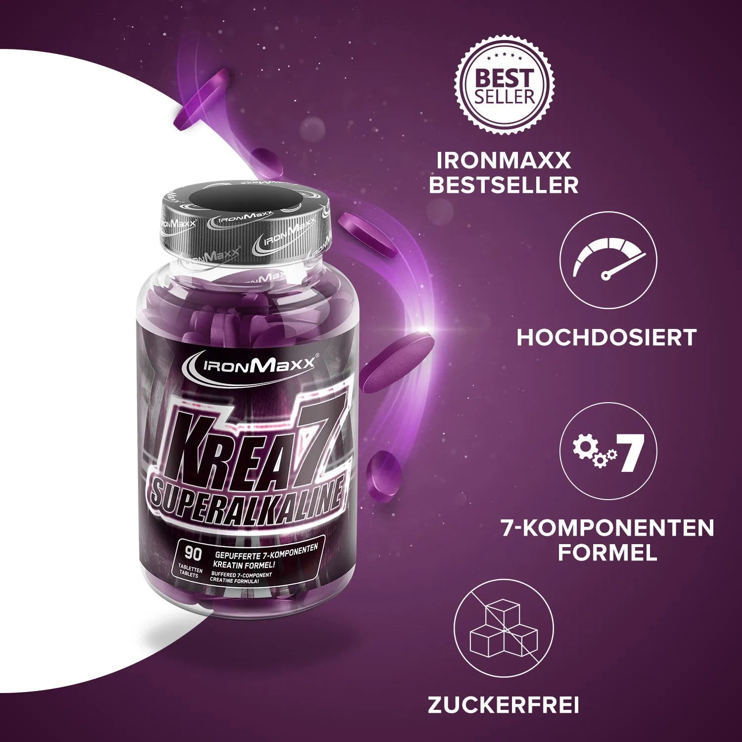 IronMaxx Krea7 Superalkaline Kreatin Tabletten 90 St 7-Komponenten