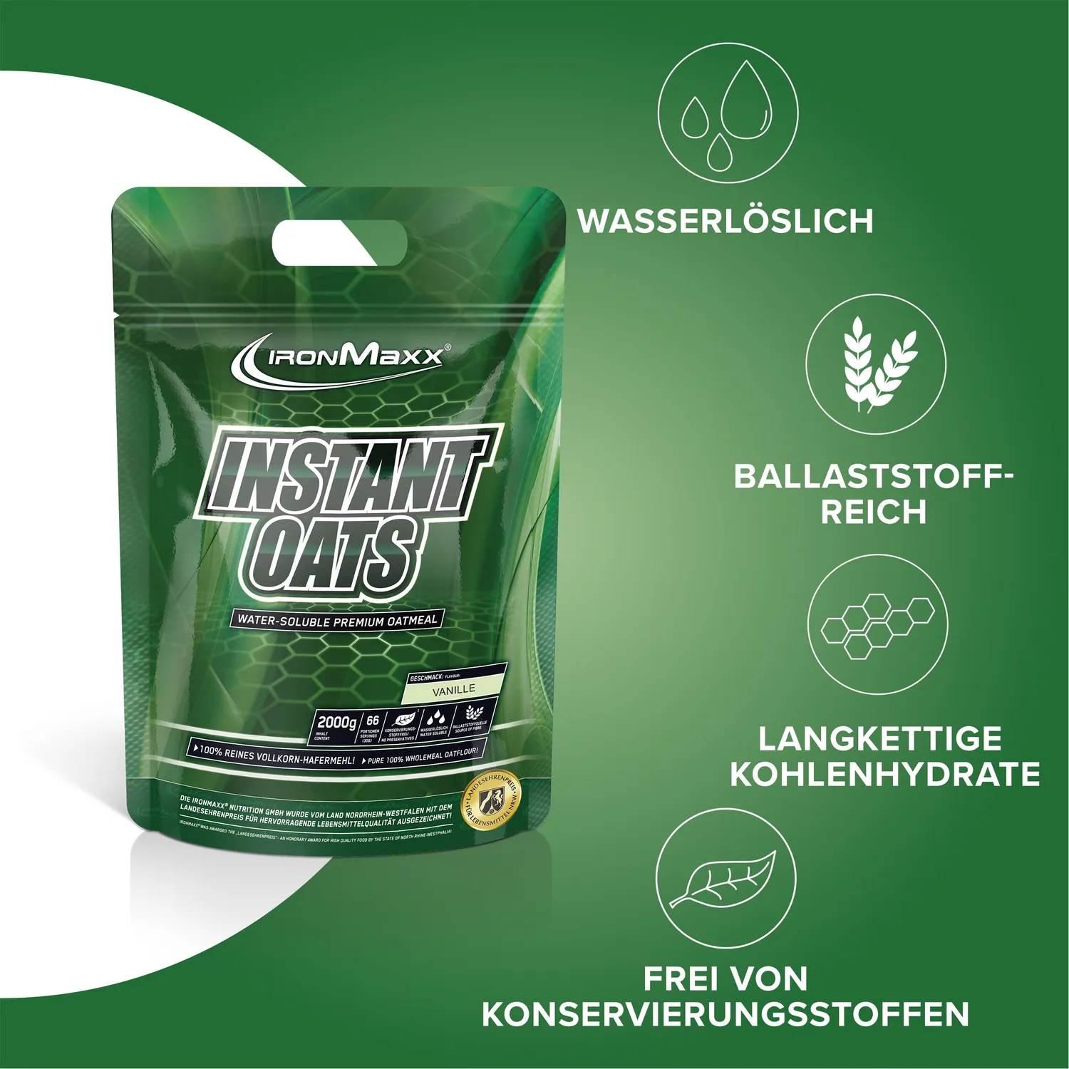 IronMaxx Instant Oats 2000g Vanille Kohlenhydrate