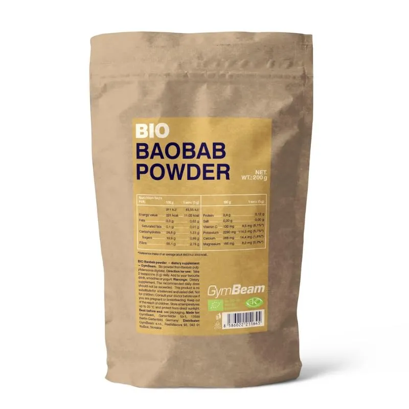 GymBeam Baobab Pulver BIO 200g ballaststoffreich