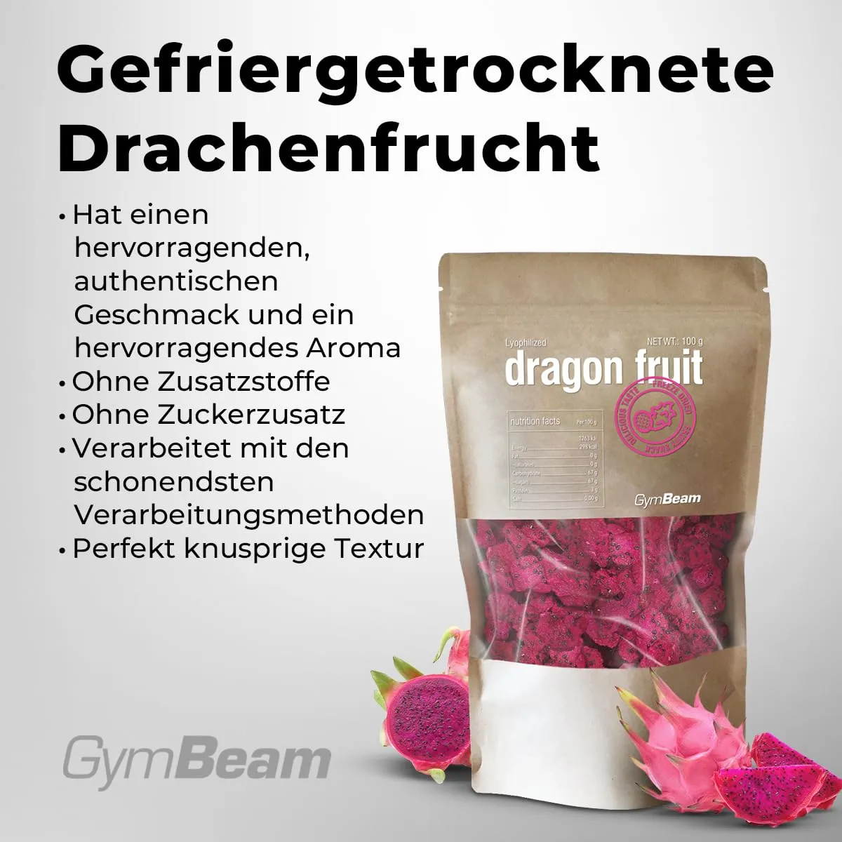 GymBeam Gefriergetrocknete Drachenfrucht 100g ohne Zuckerzusatz