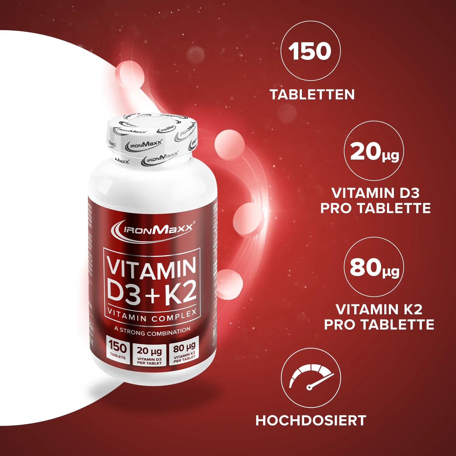 IronMaxx Vitamin D3 + K2 Tabletten 150 Stück für Knochen