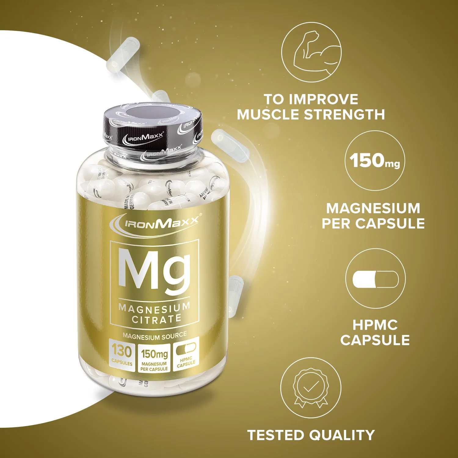 IronMaxx Magnesium 130 Kapseln 300 mg pro Portion