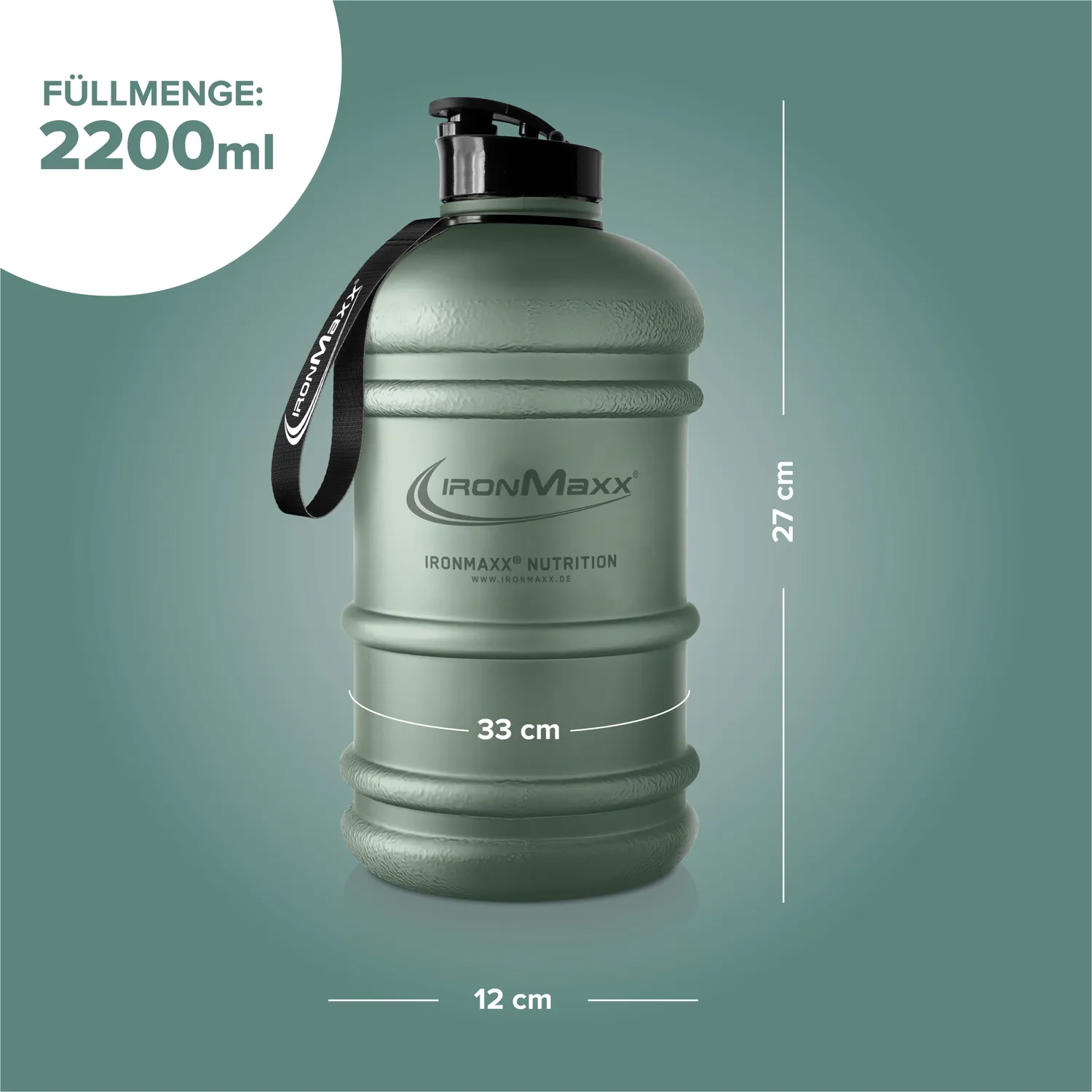 IronMaxx Water Gallon Trinkflasche 2200ml Mineral Green BPA-frei