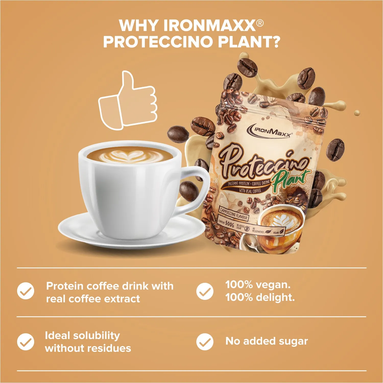 IronMaxx Proteccino Plant Cappuccino Proteinpulver 500g vegan