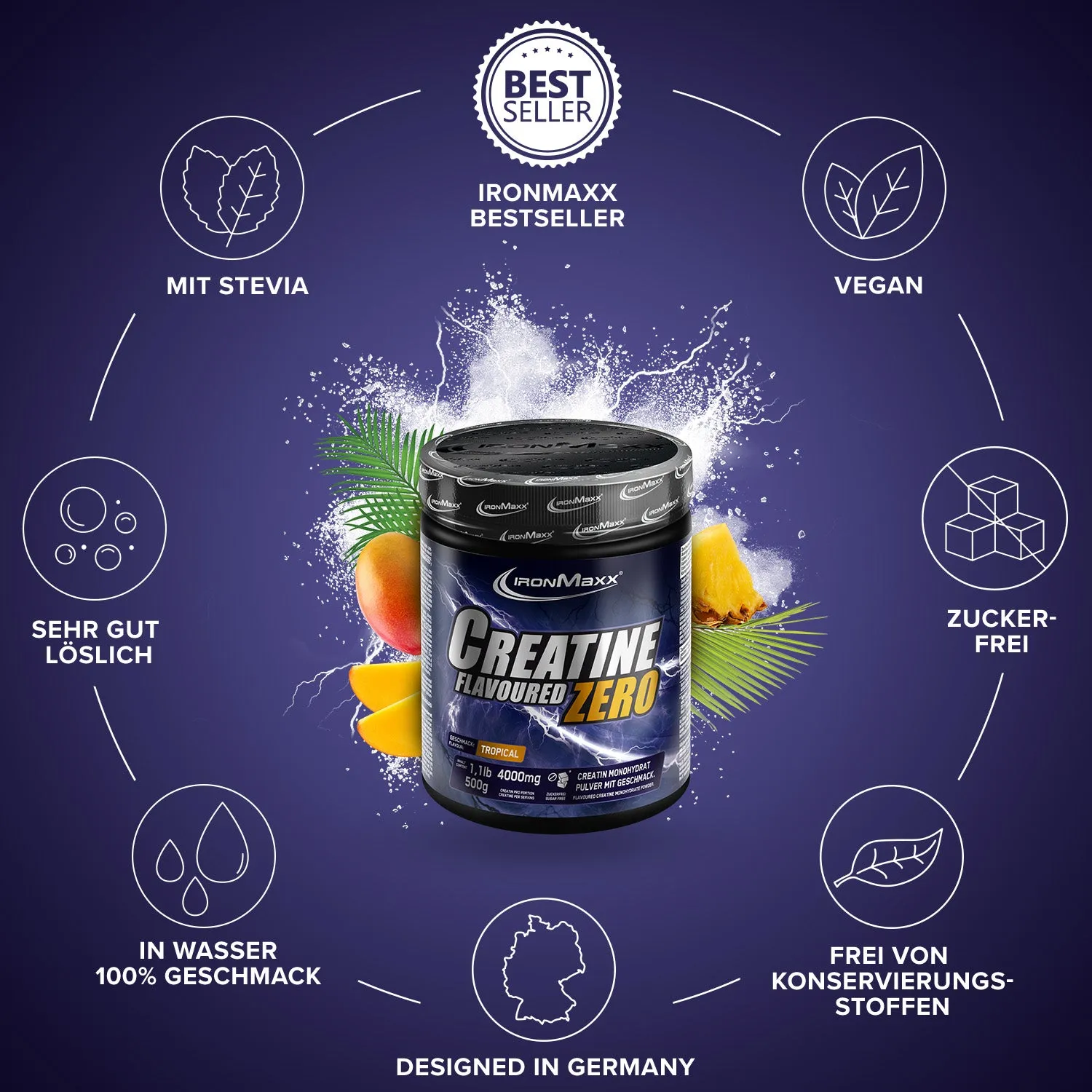 IronMaxx Creatine Flavoured Zero Tropical 250g zuckerfrei