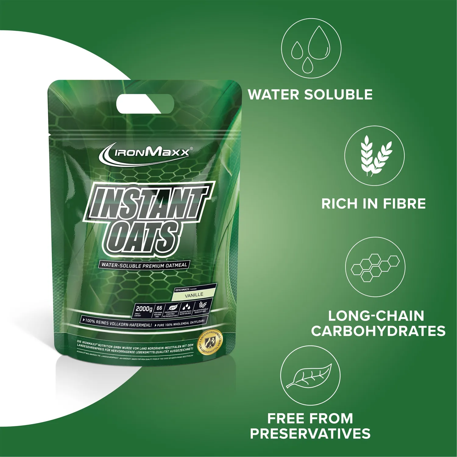 IronMaxx Instant Oats 2000g Vanille Kohlenhydrate