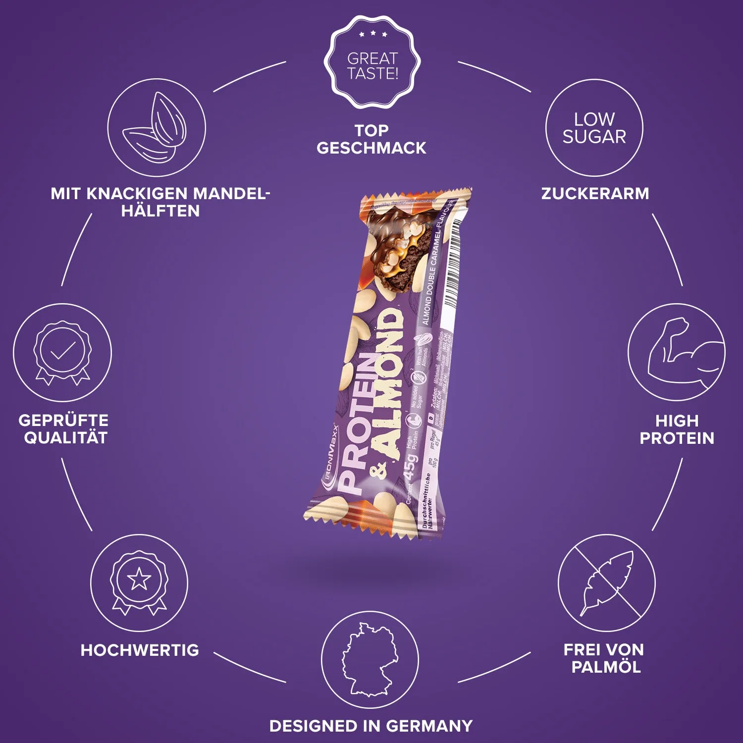 IronMaxx Protein & Almond Riegel 45g Almond Double Caramel zuckerfrei